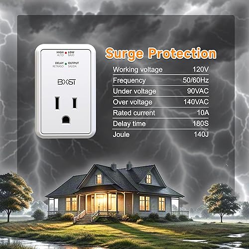 Miniatura 2 de BXST Protector contra sobretensiones para refrigerador, enchufe redondo, protector contra sobretensiones, para oficina en casa, 1 tomacorriente,