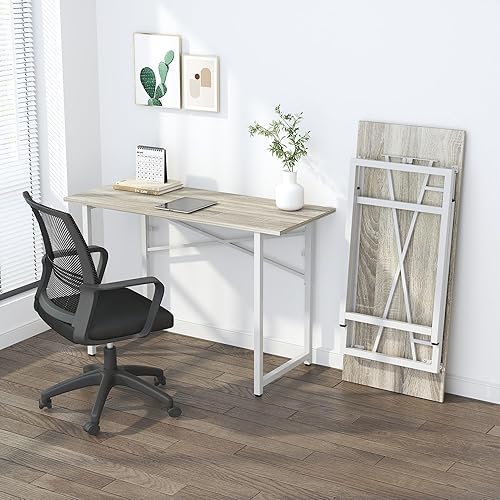 Miniatura 8 de Escritorio plegable de 47 pulgadas, no requiere montaje, mesa de oficina en casa, escritorio de campamento para computadora de juegos, color beige