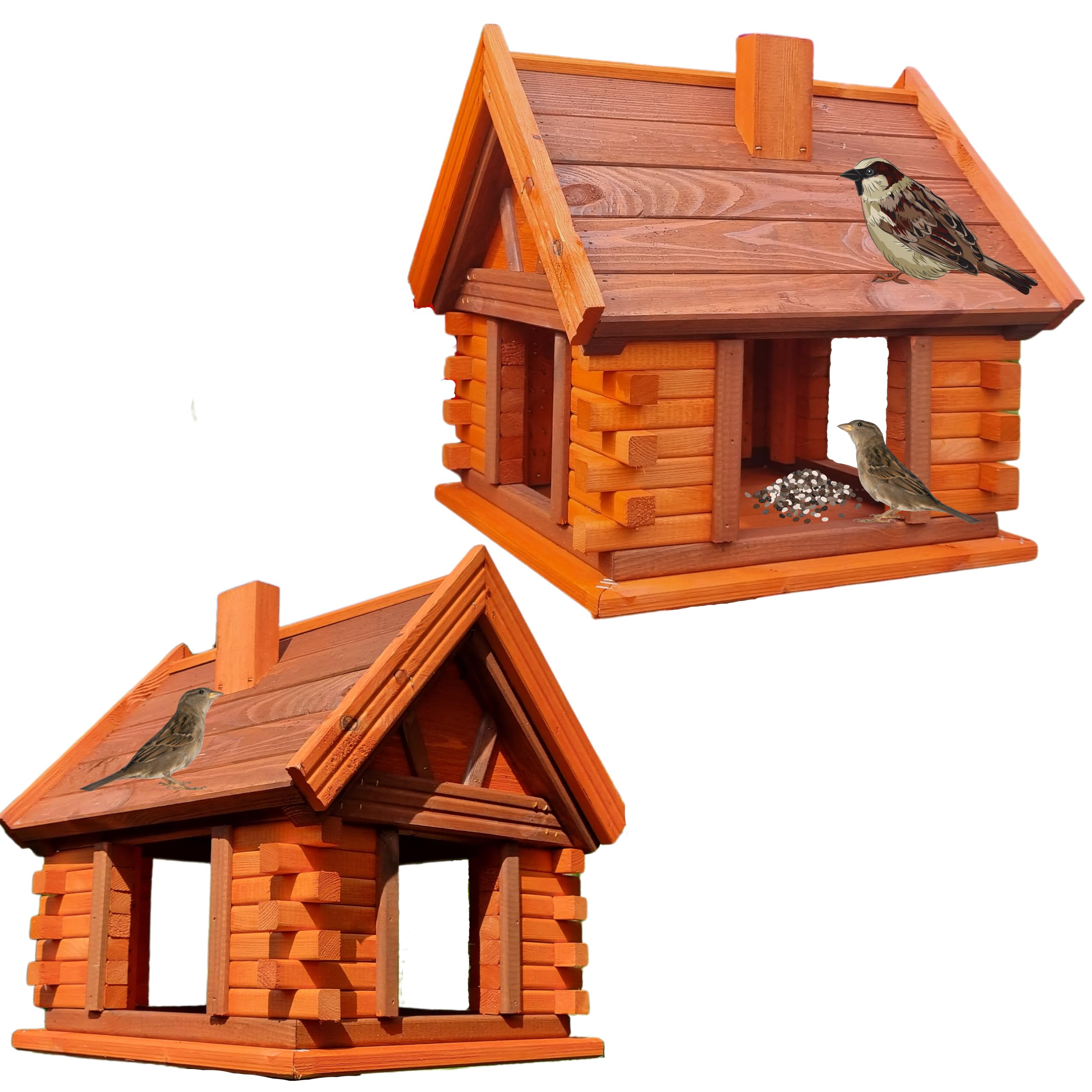 VOGELHAUS aus Holz Vogelhäuschen Vogelhäuser Vogelfutterhaus (Braun+Erle)