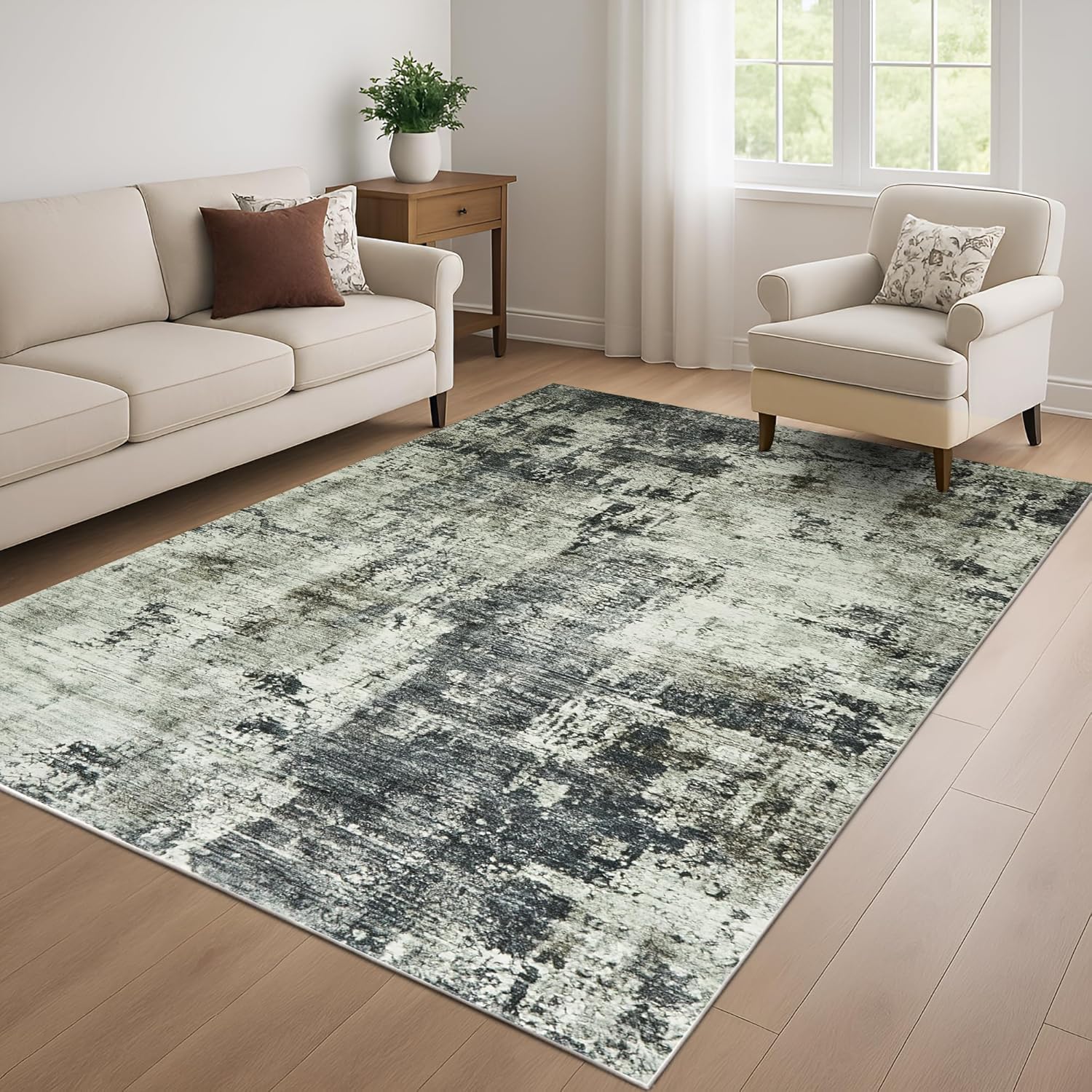 Imperial Rooms washable Rugs for Bedroom Abstract Grey 60x110 cm Soft Carpet for Kitchen Anti Slip Backing Door Mat kids Room Hallway Short Pile Vintage Design Entryway Mats (Frost)
