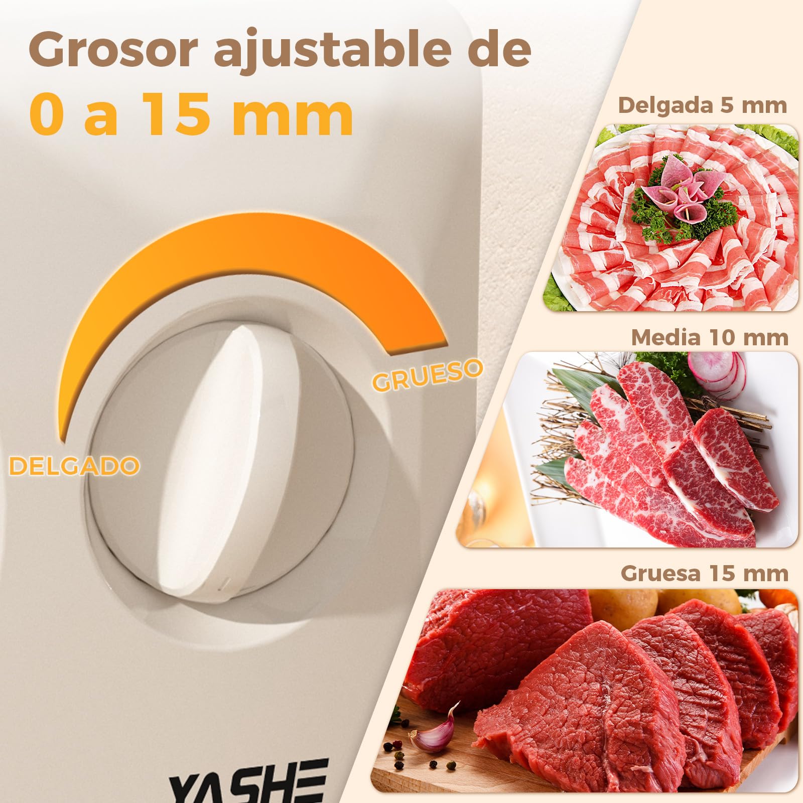 YASHE Cortadora De Fiambre Plegable, Cortafiambres Eléctrico 180W Con Hoja Dentada De 17 Cm, Grosor Ajustable 0–15 Mm, Fácil De Limpiar Y Diseño Seguro Para Carne, Queso, Pan, Verduras