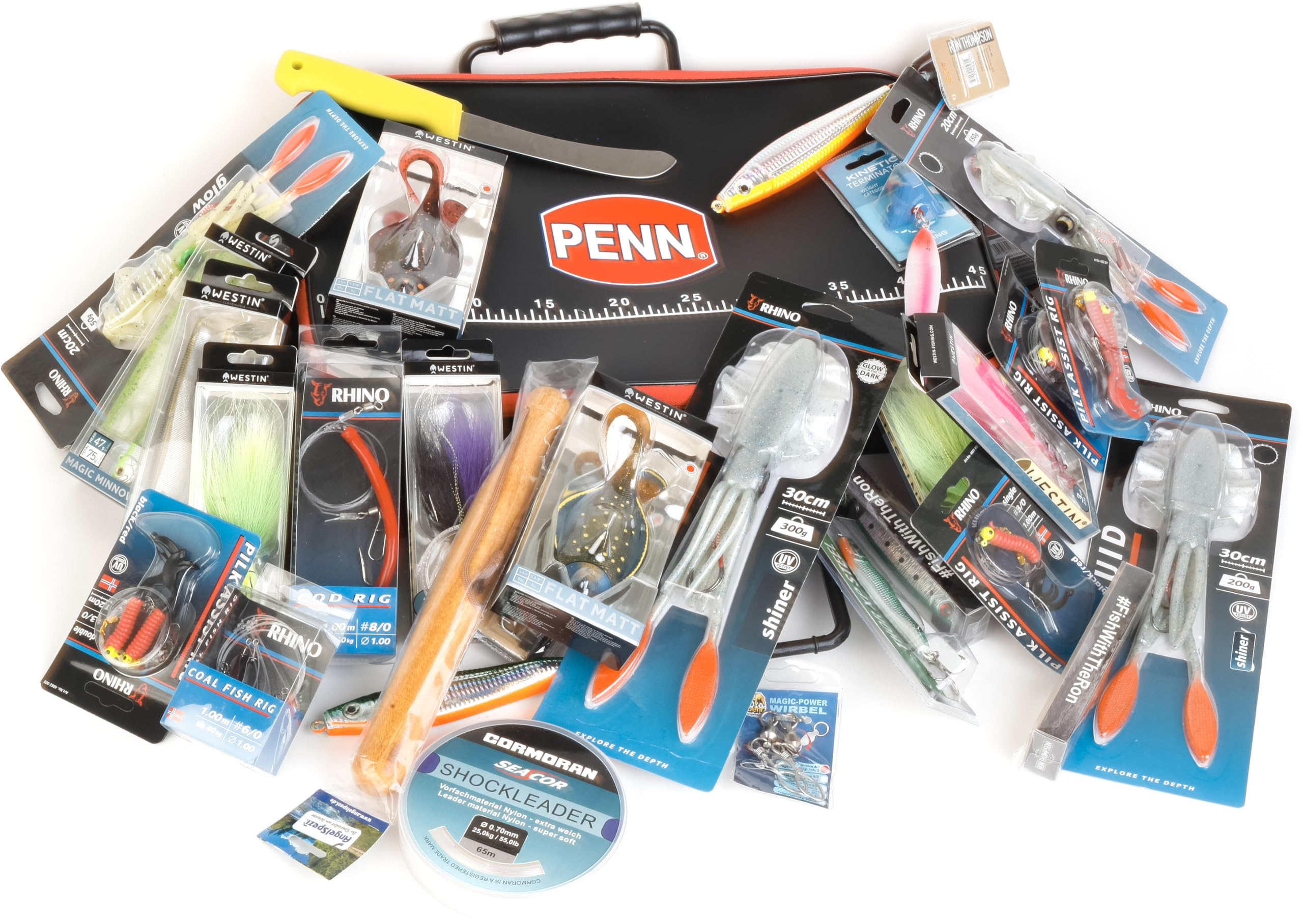 Angelzubehör-Set Norwegen – Komplett-Set für Meeresangeln | wasserdichte Tasche, Filetiermesser, Pilker, u. v. m. | Dorsch & Heilbutt | Angelset