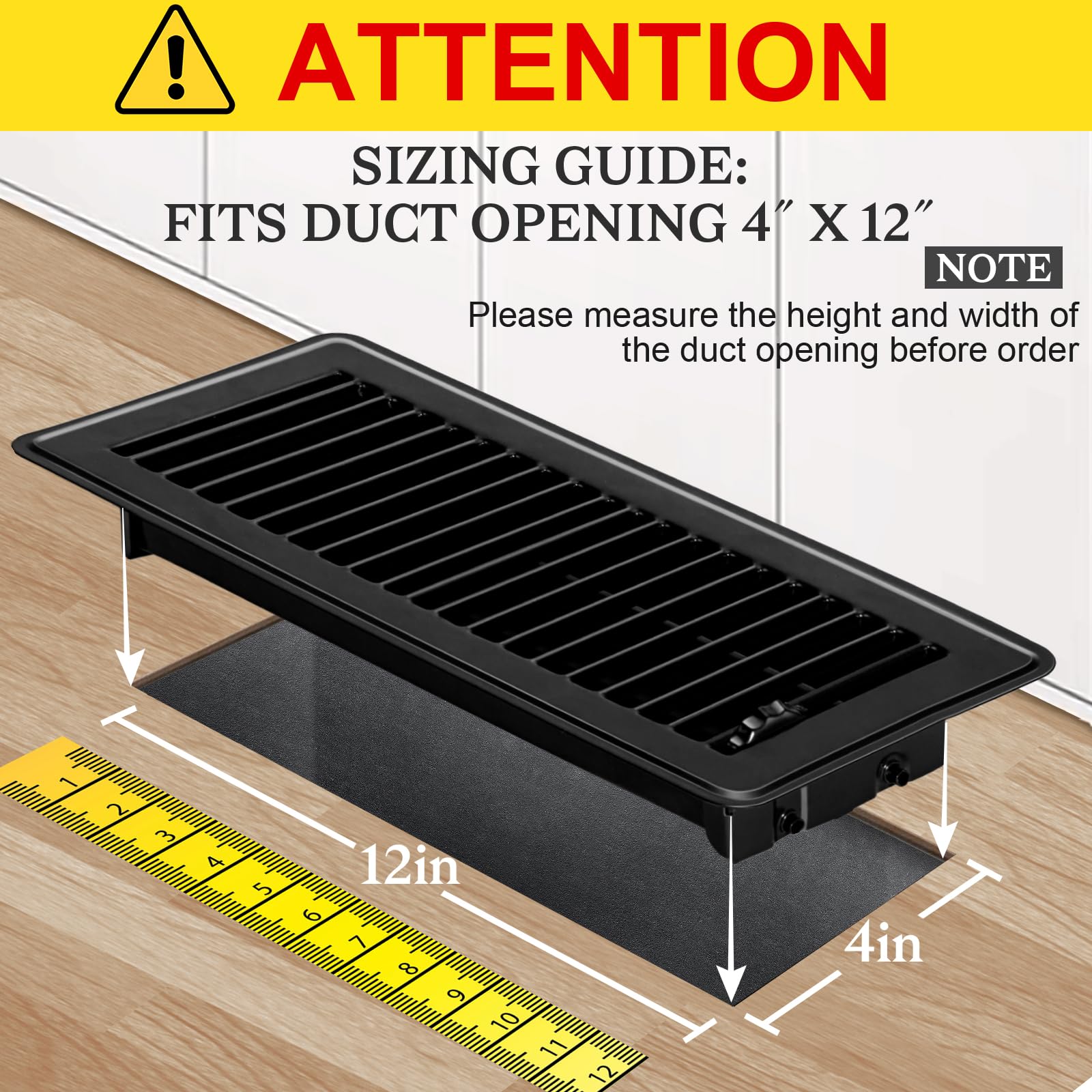 Gmurnai 4x12 Floor Vents Heavy Duty Floor Registers, Floor Air Vent Covers 4 X 12 for Home Floor Wall Ceiling, Rust Proof Finish Registers Grilles & Vents (6, Black, 4x12 Inches)