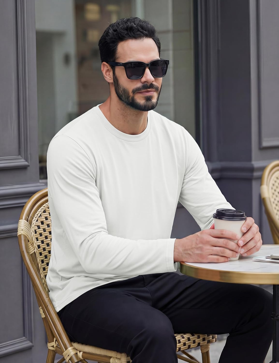 TACVASEN Long Sleeve Shirts for Men Cotton Soft Crew-Neck Moisture Wicking Mens Undershirt Comfort Solid Basic T Shirt - Image 2