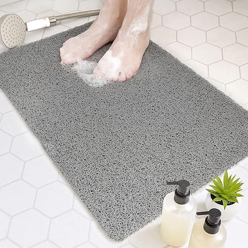 Tapete antideslizante para bañera de 24 x 16 pulgadas, tapete para ducha interior, tapete de baño de esponja de PVC de secado rápido con orificio de