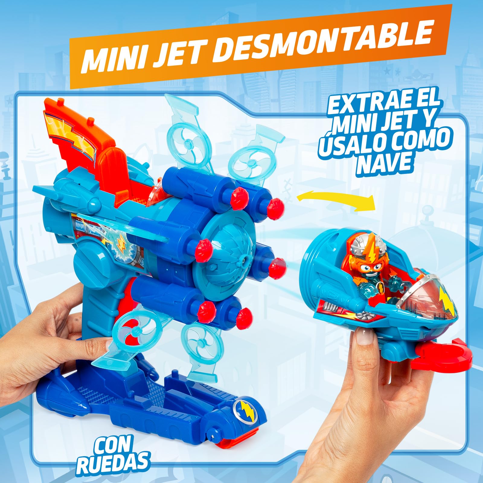 SUPERTHINGS KAZOOM Power – Vehículo Multi-acción de la Serie de TV ''Kazoom Power'', Contiene 1 Blaster Jet, 1 Kid Kazoom Exclusivo y 6 Proyectiles