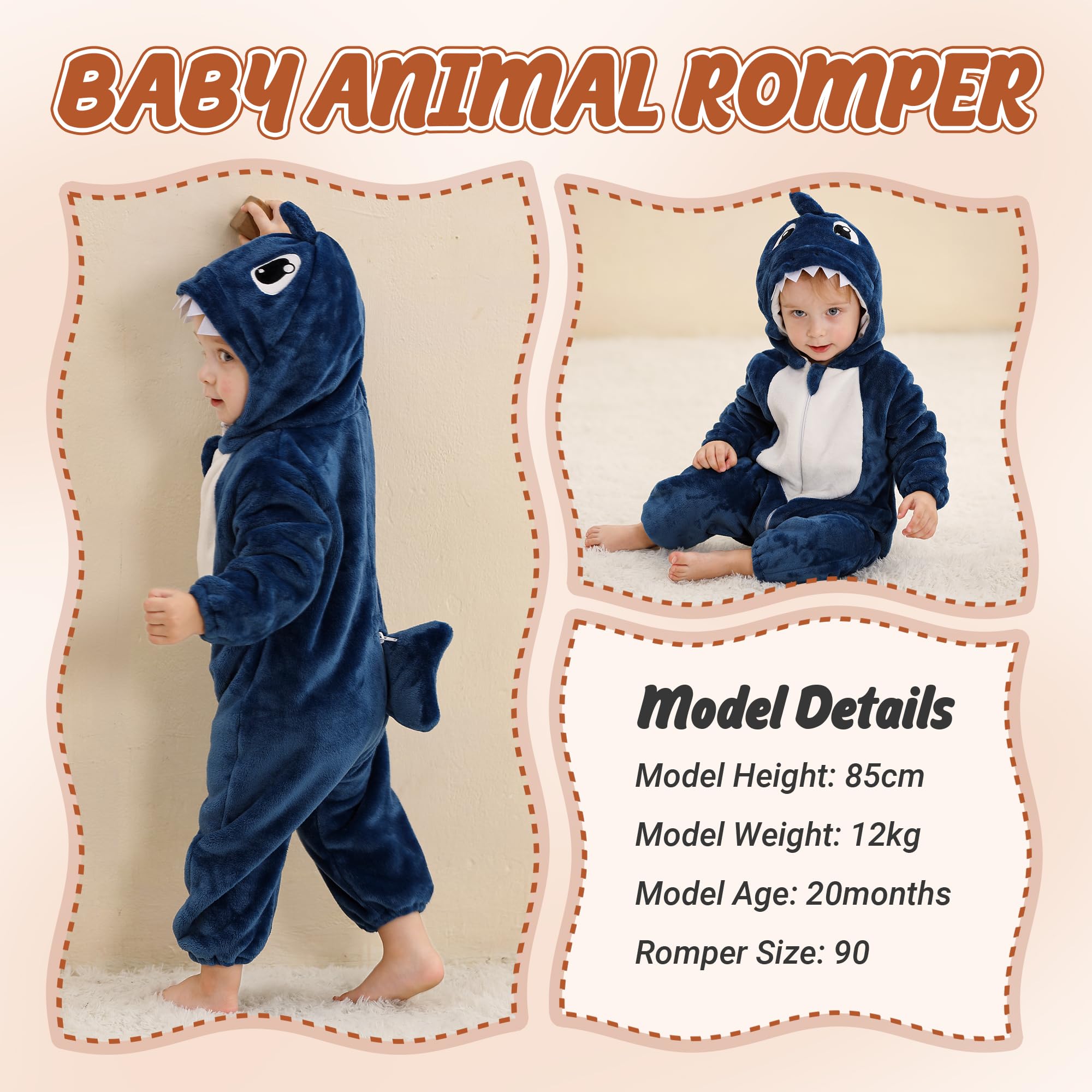 HAHASHOW Neonato Inverno Pagliaccetto con Cappuccio, Bambino Flanella Incantevole Animale Pigiama, Pagliaccetto Ragazze Ragazzi Jumpsuit 0-36 Mesi