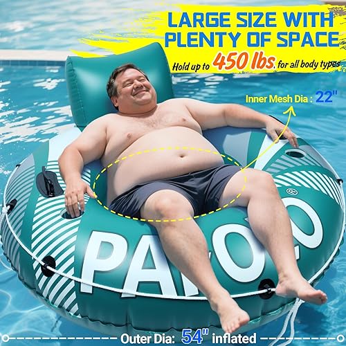 Miniatura 2 de Pool Float Adult, Inflatable River Tube Float, River Tubes for Floating Heavy Duty with Mesh Bottom, Comfortable Backrest & 2 Cup Holders & Durable