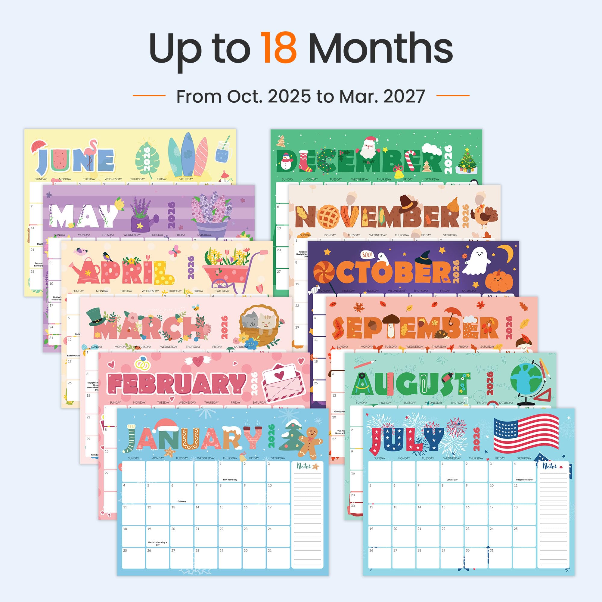 SUNEE 2026 Calendar- 18 Months Oct 2025 - Mar 2027 14 5x11 5 Big Grid Hanging Calendar 2026 — view 4