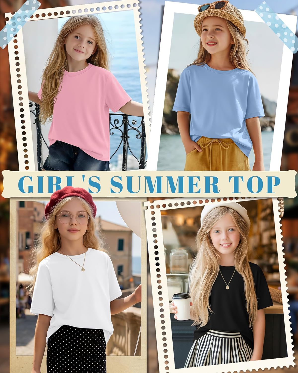4 Pack Girls Half Sleeve Shirts Elbow Length Tops Loose Fit Kids Summer Casual Crewneck Basic Tshirts 5-14 Years - Image 2