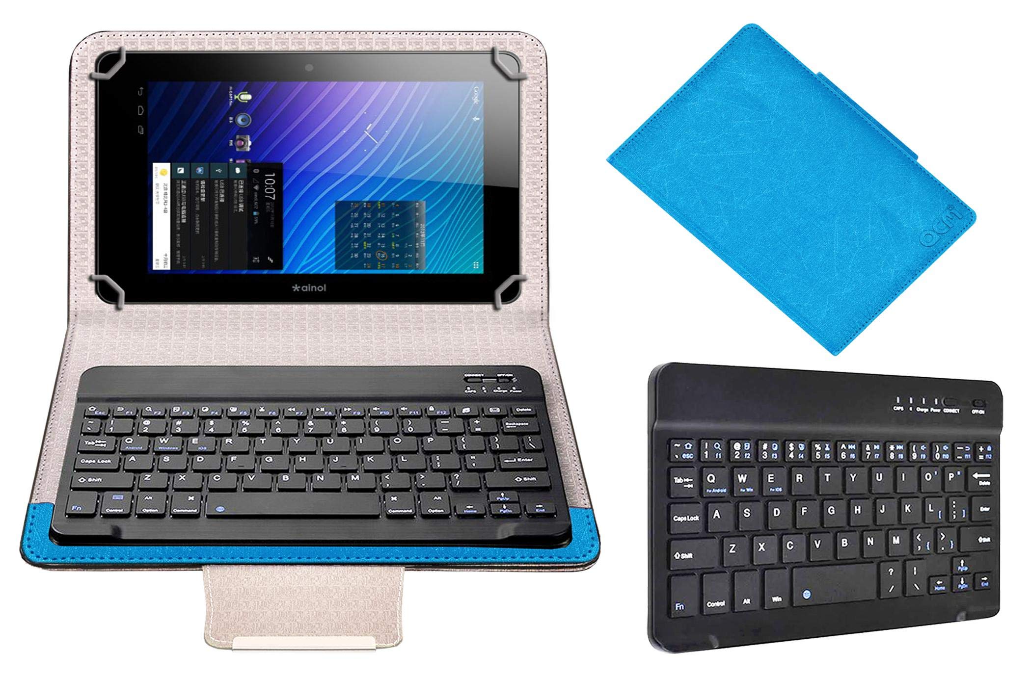Acm Wireless Bluetooth Keyboard Case Compatible with Ainol Venus Quad-Core Tablet Flip Cover Stand Study Gaming Blue