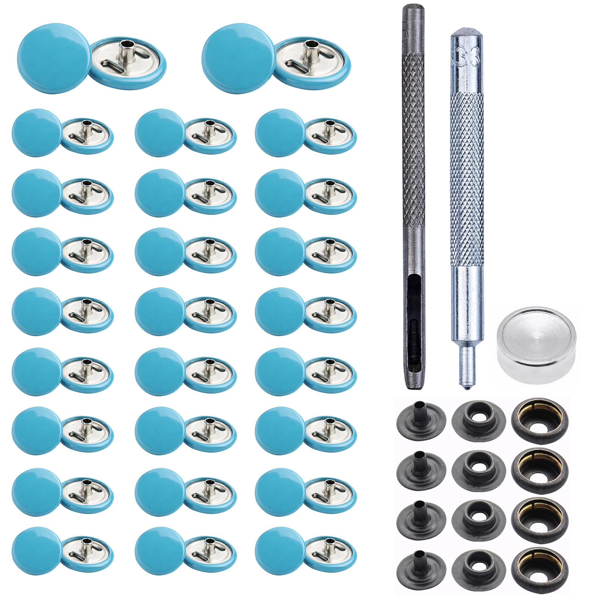 Trimming Shop 15mm Botones a Presión 4 Parte, Durable y Ligero Metal Cierres con Mano Fijación Herramienta para Jeans, Cuero, Tiras Costura Proyectos, Ropa Reparación - Turquesa, 1000pcs
