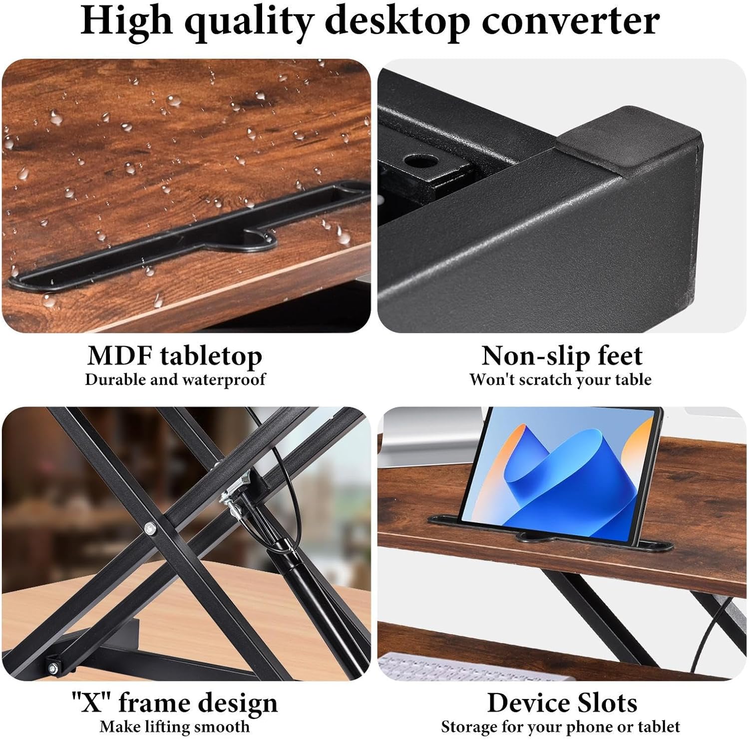 37" Standing Desk Converter, Height Adjustable Sit Stand Desk Riser with Keyboard Tray,Desktop Standing Desks for Two Monitors,Sit to Stand up Computer Workstation for Home Offices,Holds 37 Lbs,Brown