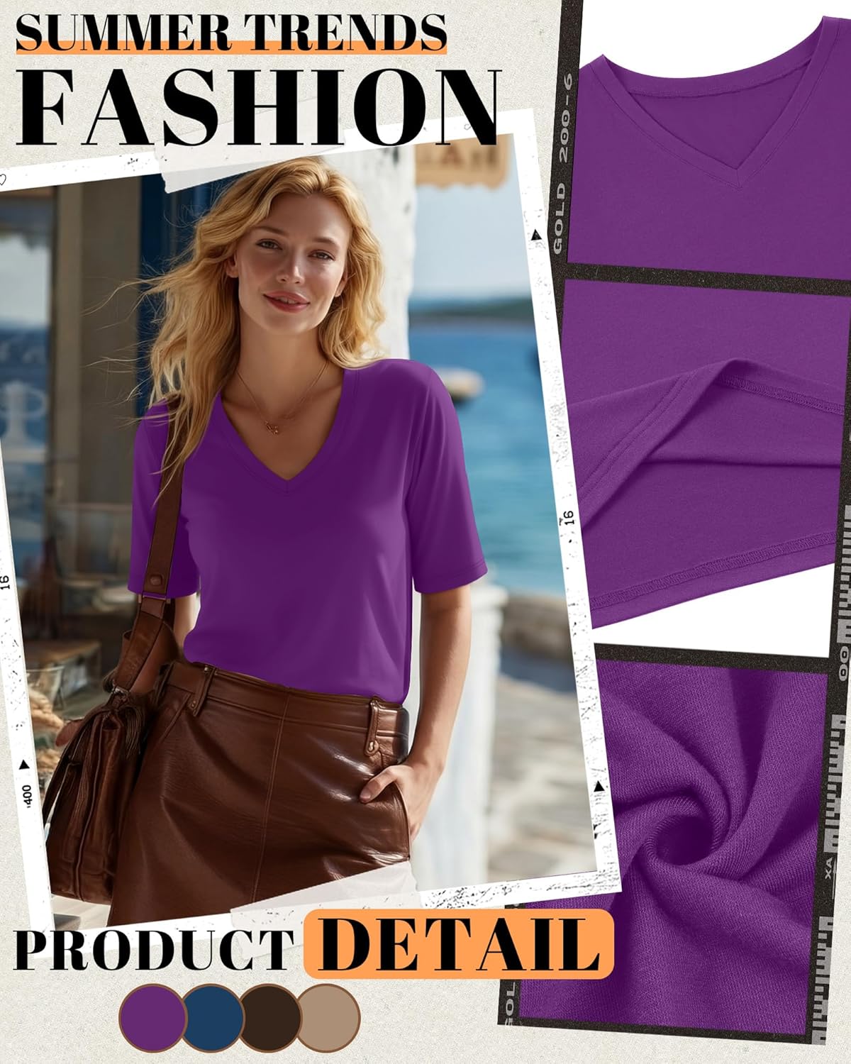 4 Pack Women's Half Sleeve Shirts V Neck Tops Elbow Length Loose Fit Straight Hem T Shirts Casual Summer Tees - Image 4