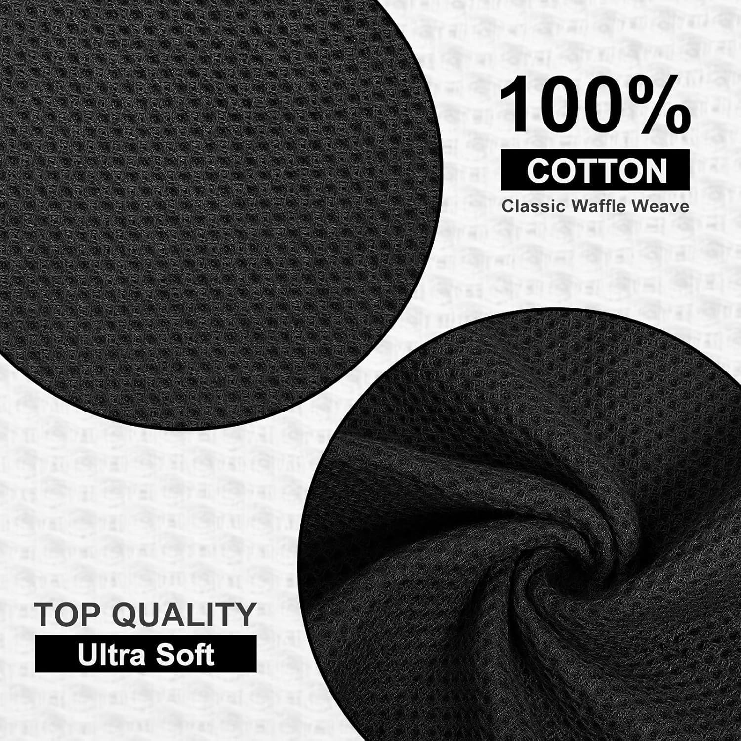 Homaxy Kitchen Towels and Dishcloths Set, 12 x 12 and 13 x 28 Inches, Set of 10 100% Cotton Waffle Weave Kitchen Towels, Super Soft and Absorbent Dish Cloths, Black