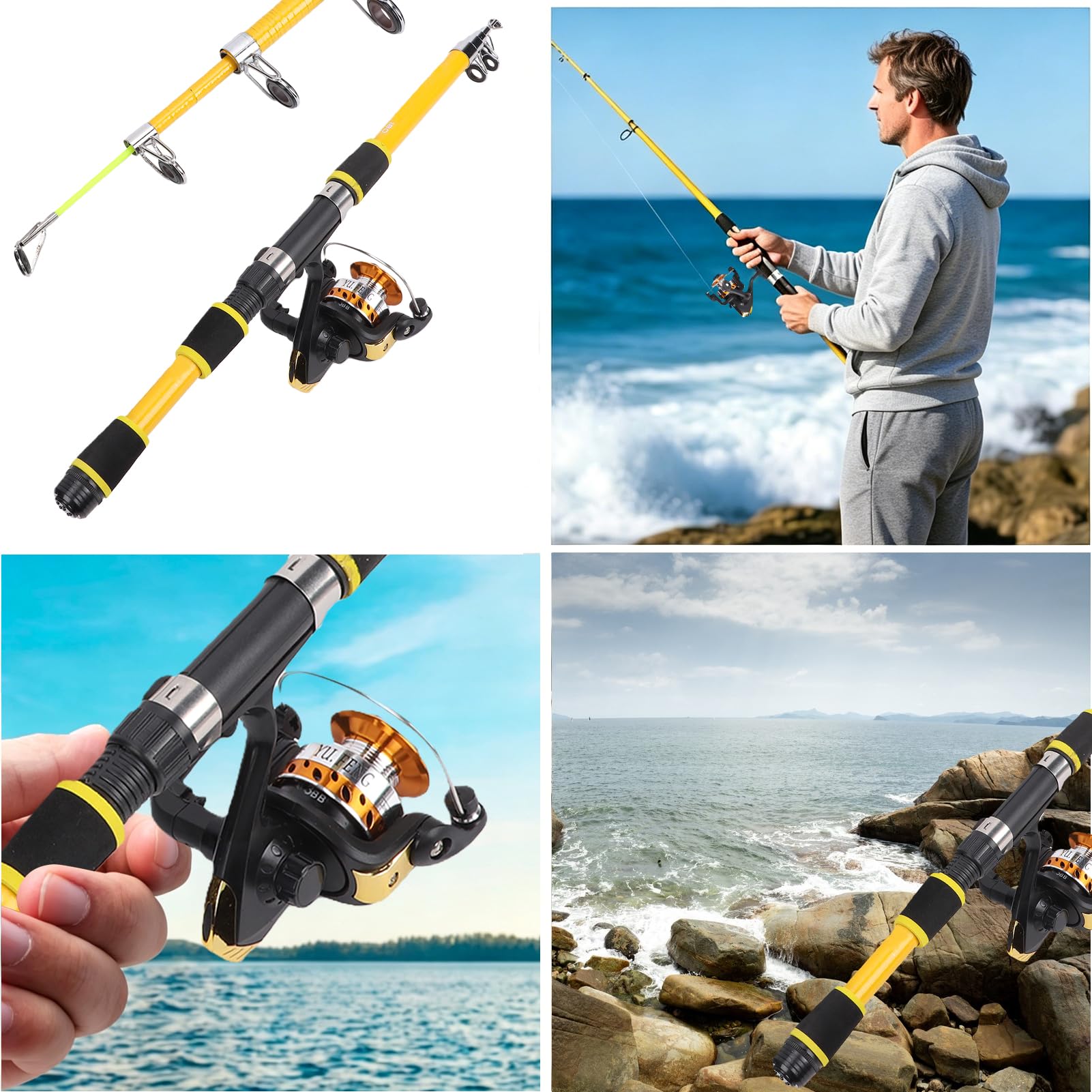 Canna da Pesca Telescopica, Set Combinato di Canne da Pesca, Combinazione Canna e Mulinello, Kit con Mulinelli Spinning, Canne