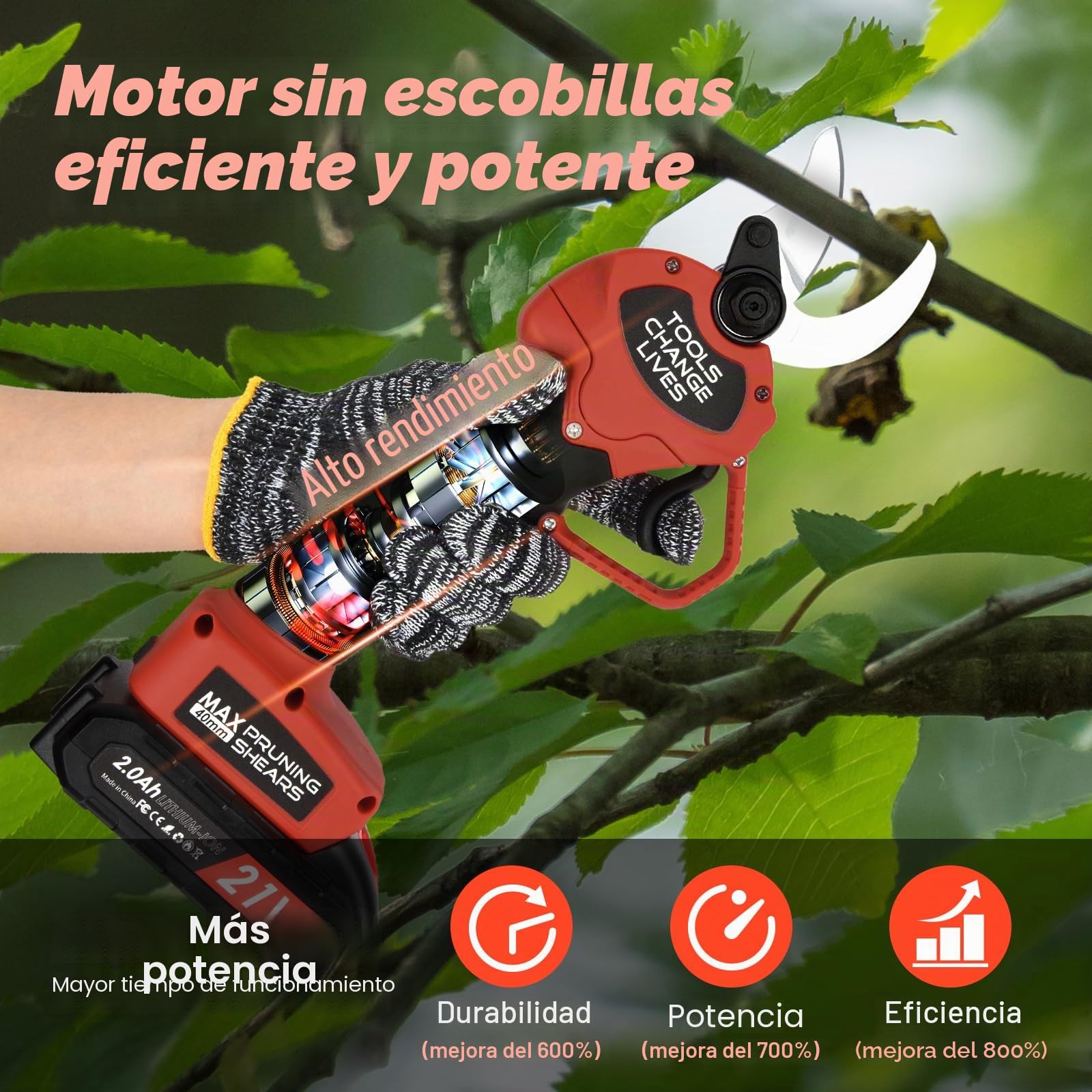 Tijeras de Podar Eléctricas - Tijeras de Podar y Tijeras Portátiles de Mano con Batería con 2 x Batería de 2.0Ah - Podadoras Inalámbricas Profesionales Diámetro de Corte Máx. 1.2 Pulgadas (30mm