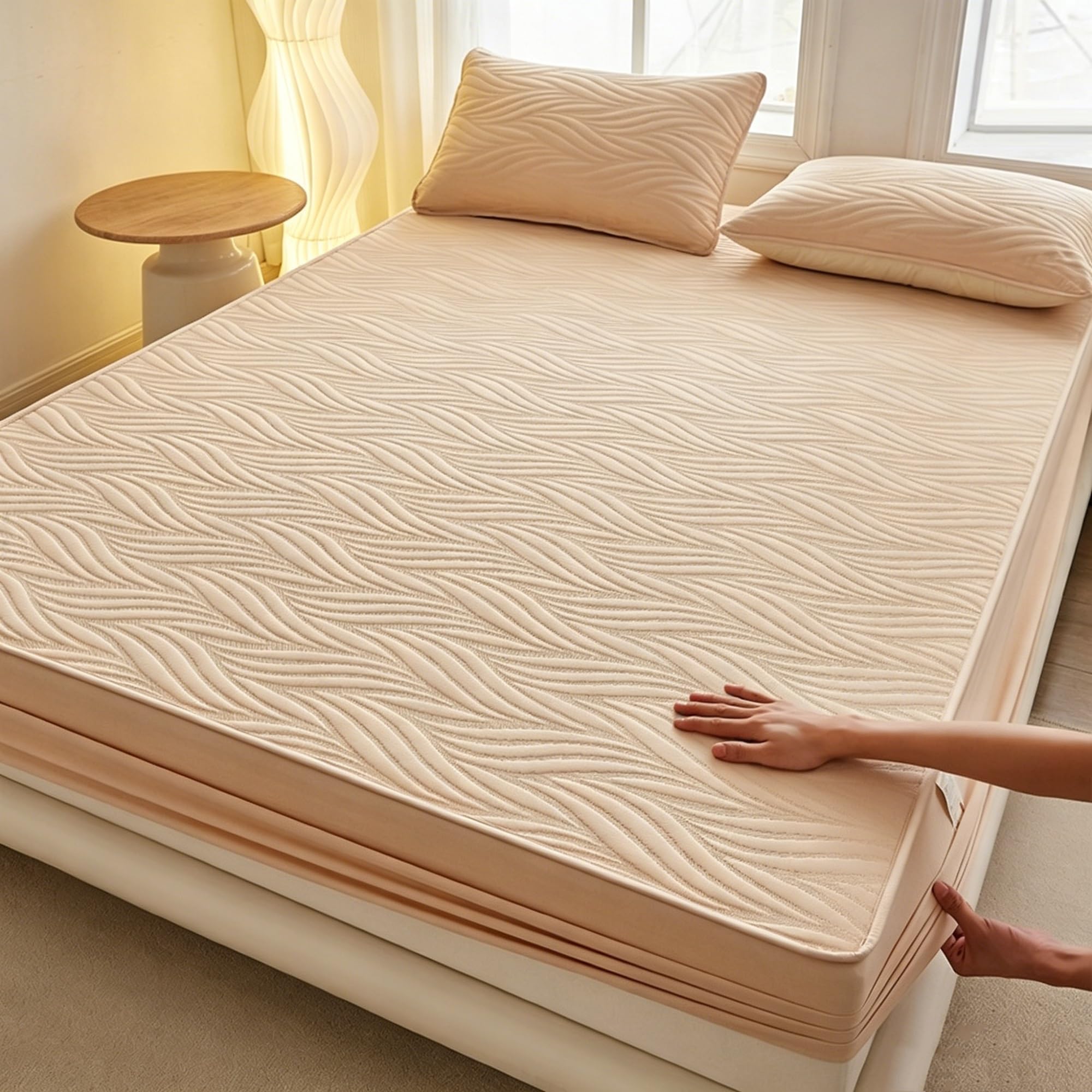 Wfxxzl Khaki Waterproof Mattress Protector – Encasement Bed Cover, Five-Sided Mattress Cover For Bed, Noiseless Breathable Machine Washable(,California King)