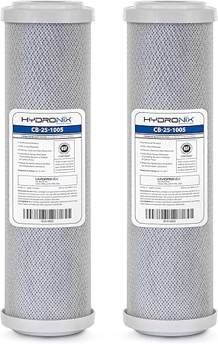 Hydronix CB-25-1005 (2 unidades) para toda la casa RO y sistemas de bebida NSF Filtro de agua de bloque de carbono de coco 2.5 x 10-5 micras