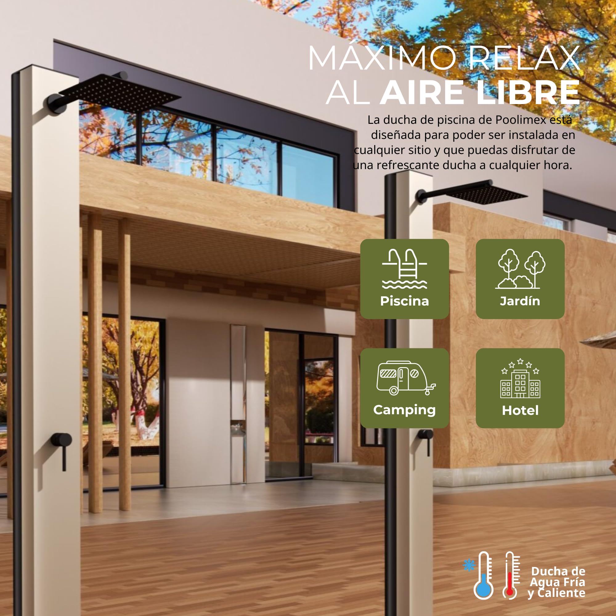 NOLUXA IMEX - Douche Piscine Extérieure Acier S.316 avec Réservoir Eau Chaude 36,8L | Encastrée Sol Jardin/Piscine/Terrasse | Robinetterie 1 Voie (Eau Froide + Chauffée) et Traitement Anticorrosion