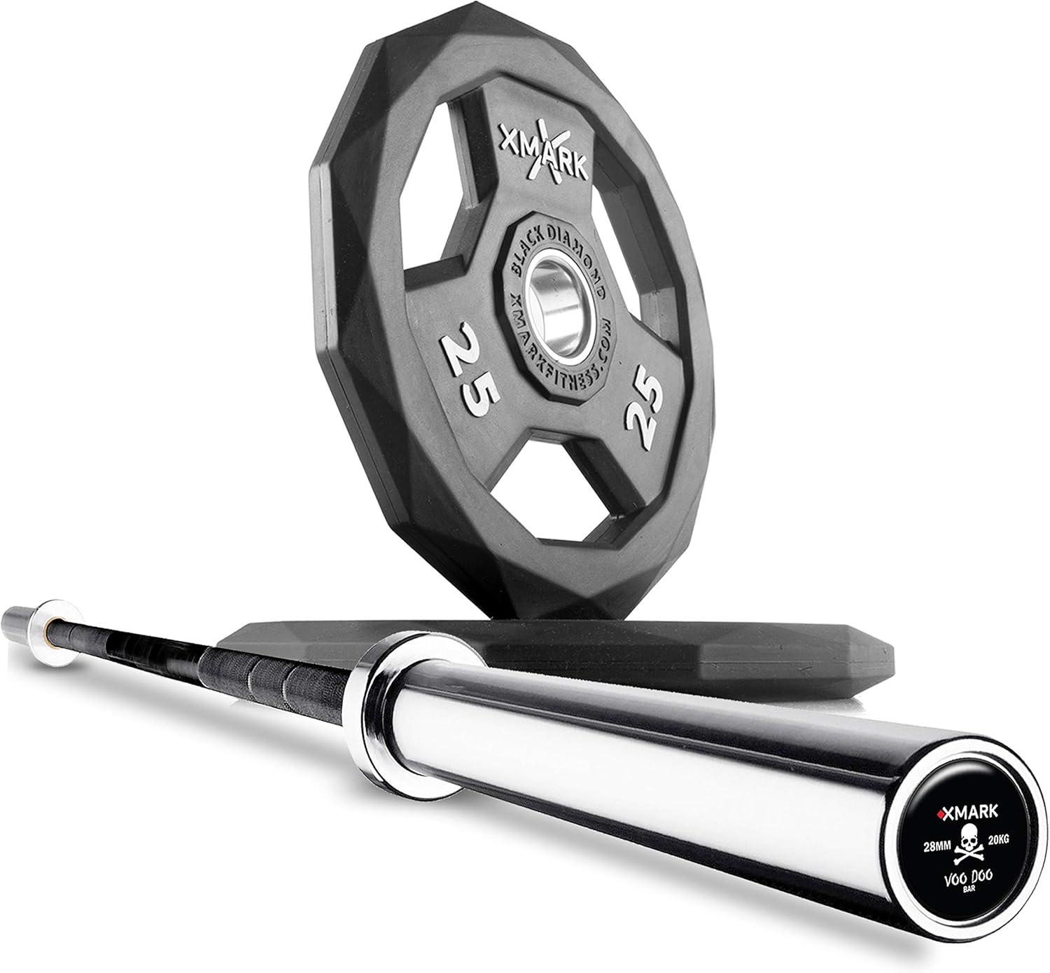 XMark Olympic Weight Set with Olympic Bar, Barbell Olympic Weight Set, BLACK DIAMOND Weight Plates Set with Our Voodoo 7' Olympic Bar