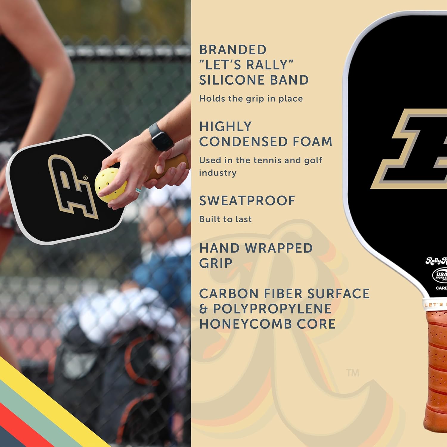 Officially Licensed Collegiate Pickleball Paddle - USA Pickleball Association Approved Racket - Lightweight Honeycomb Core, Carbon Fiber Exterior, Premium Leather Grip for Comfort