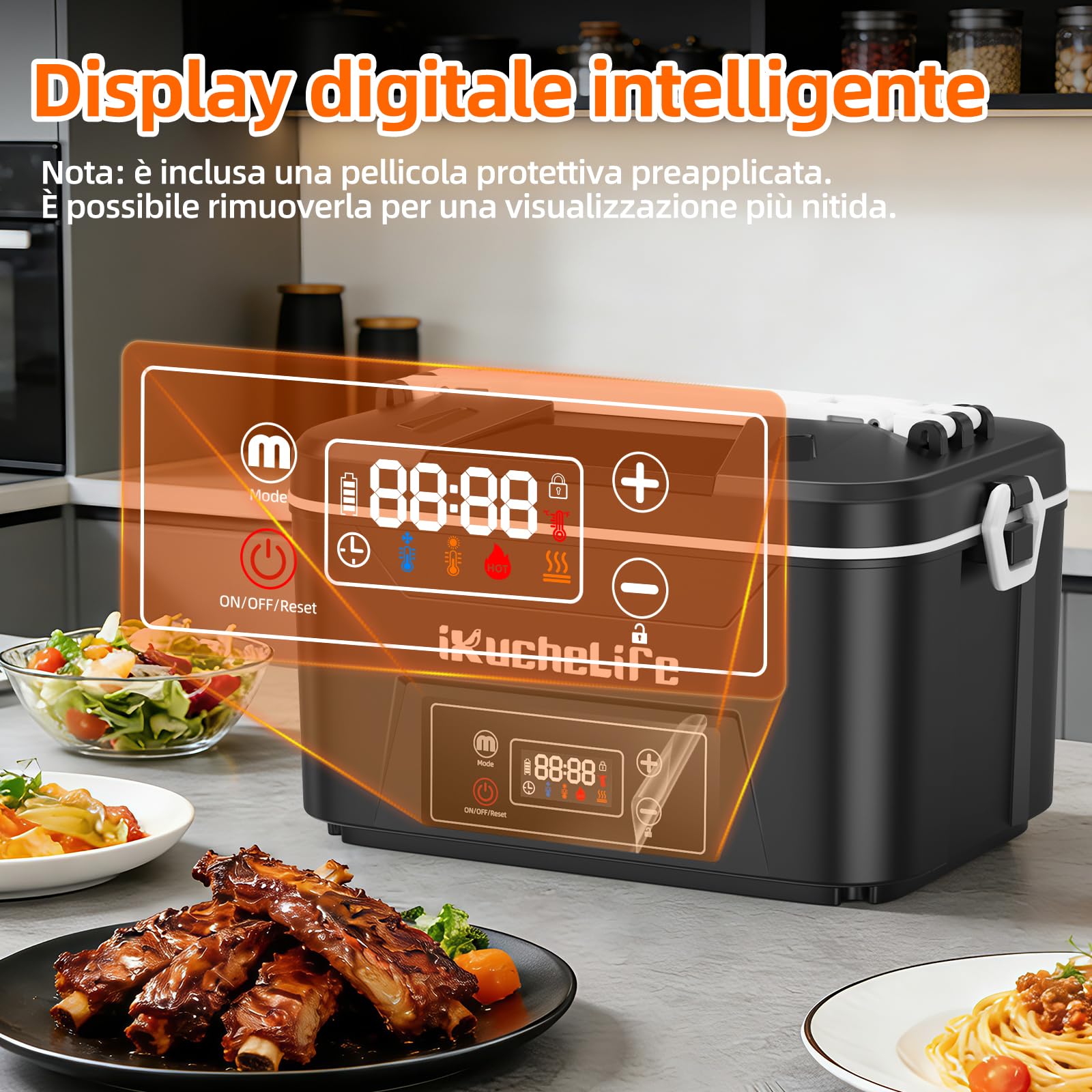 Scaldavivande Elettrico Portatile per Adulti con Batteria, 1200ML Lunch Box elettrico con Posate in acciaio inox e Borsa Termica, a Prova di Perdite per Auto, Camion e Ufficio