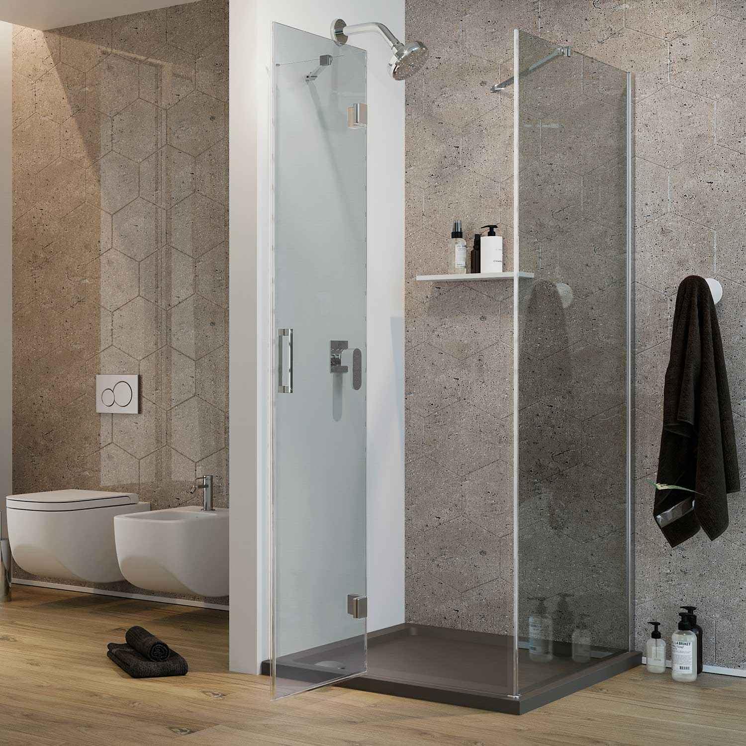 Idralite Mampara de Ducha 90x60 CM H190 Vidrio Transparente con Easyclean Mod. Flip Hoja + Fijo