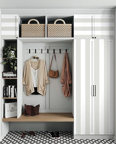 Miniatura 4 de Guvana Papel tapiz de 17.7 x 472 pulgadas, color gris y blanco, papel de contacto a rayas, moderno, autoadhesivo, papel tapiz a rayas grises, papel