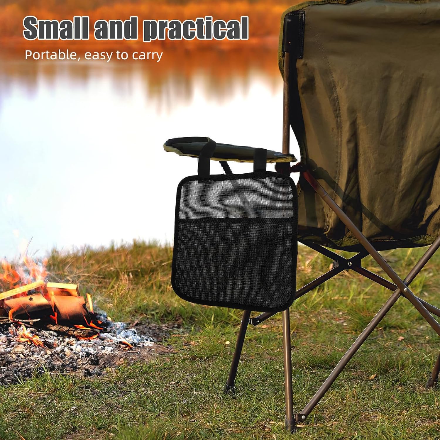 Folding Chair Storage Bag Black Cloth Portable Organizer for Keys Phone