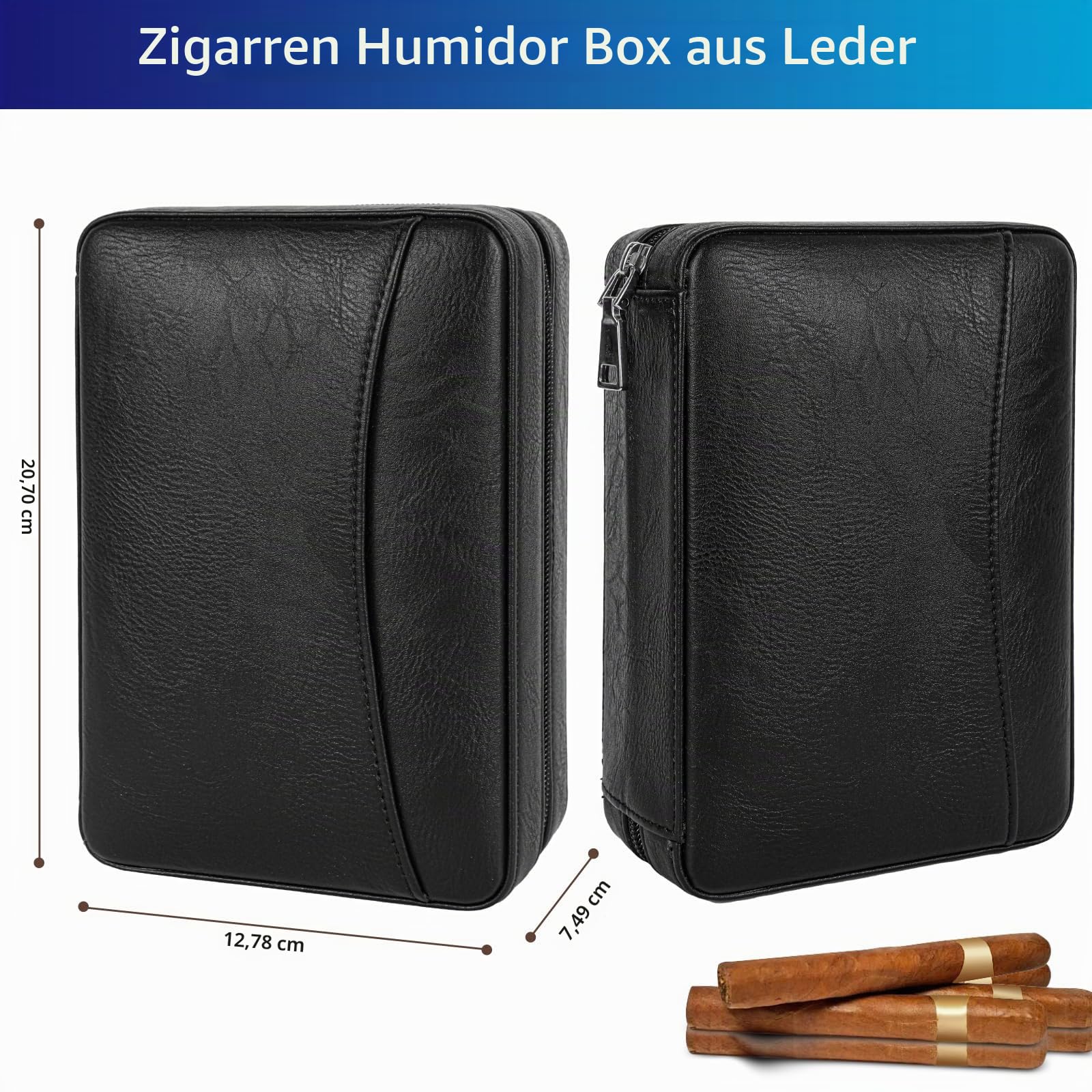 Hält6 Zigarre Portable Leder Zigarrenetui Spanisch Zedernholz Innenraum und Kartenlagerung Reise Zigarre Humidor, Zigarrenschneider Befeuchter perfekt für Geschäftsreisen Geburtstag Geschenke Vatertag