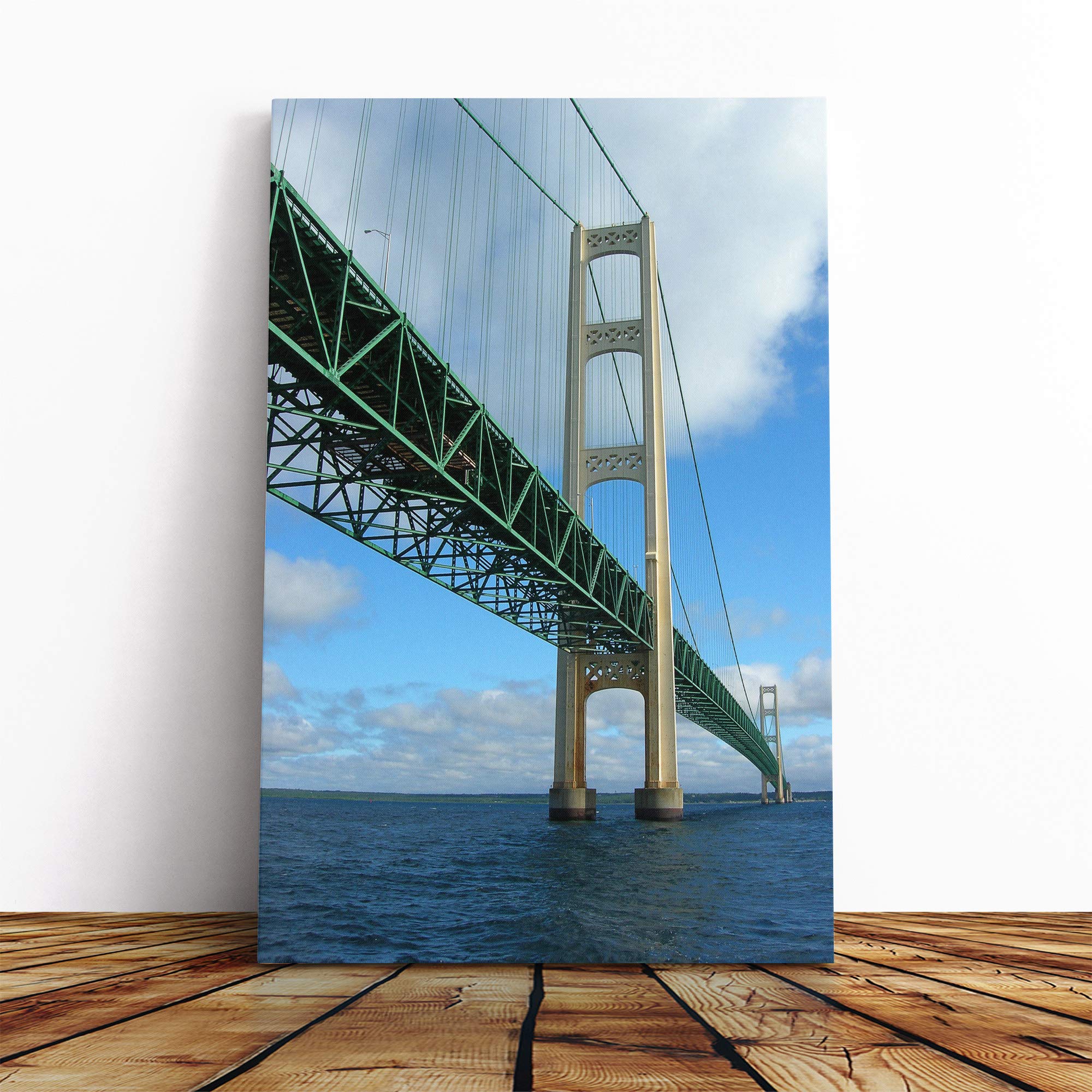 Mackinac Bridge Michigan Canvas Print | Gallery Wrapped 30mm Frame Wall Art | 30x20 inches | Ready to Hang | Modern Cityscape Picture | Living Room Bedroom Lounge Office