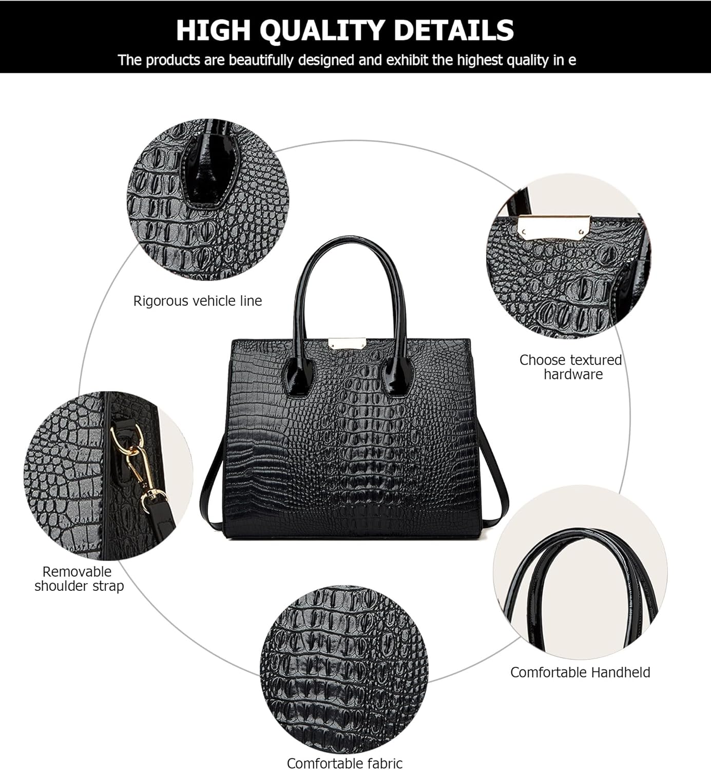 KingTo Women's Bag 3 Pcs Set Luxury Crocodile Pattern Tote Handbag Vegan Leather Wallet Card Top Handle Satchel Purse Set - Image 6