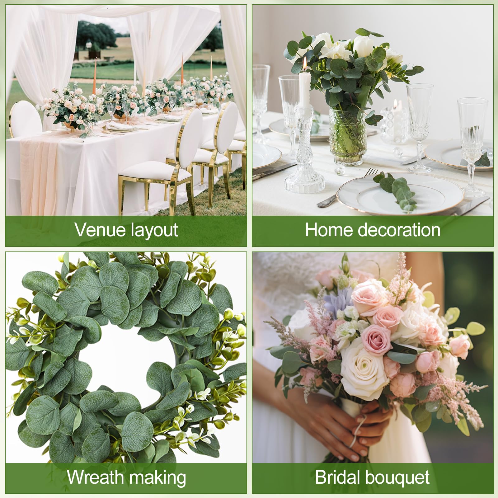 Lot de 70 tiges de feuilles d'eucalyptus artificielles, longues et ovales pour mariage, vacances, jardin, maison, bureau, décoration florale verte