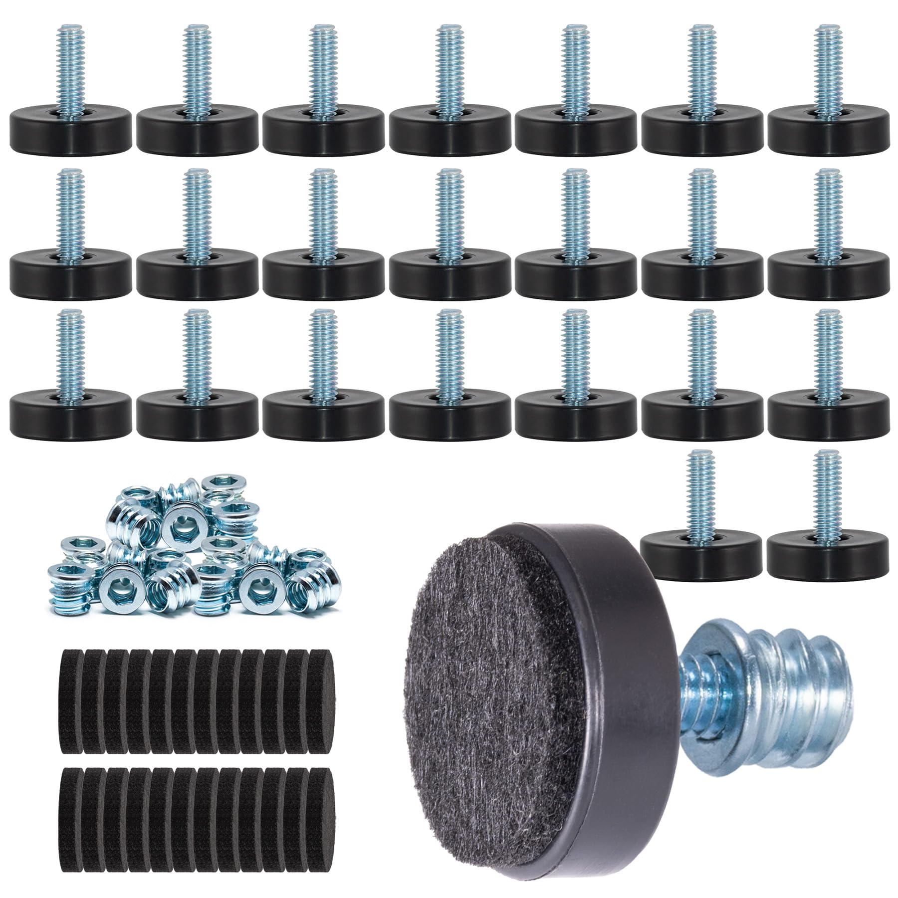 Photo 1 of 24 Pack M6 Thread Adjustable Furniture Levelers with Self-Adhesive Felt Pads – 1" Leveling Feet & Floor Protectors for Chairs, Tables on Hardwood Floors