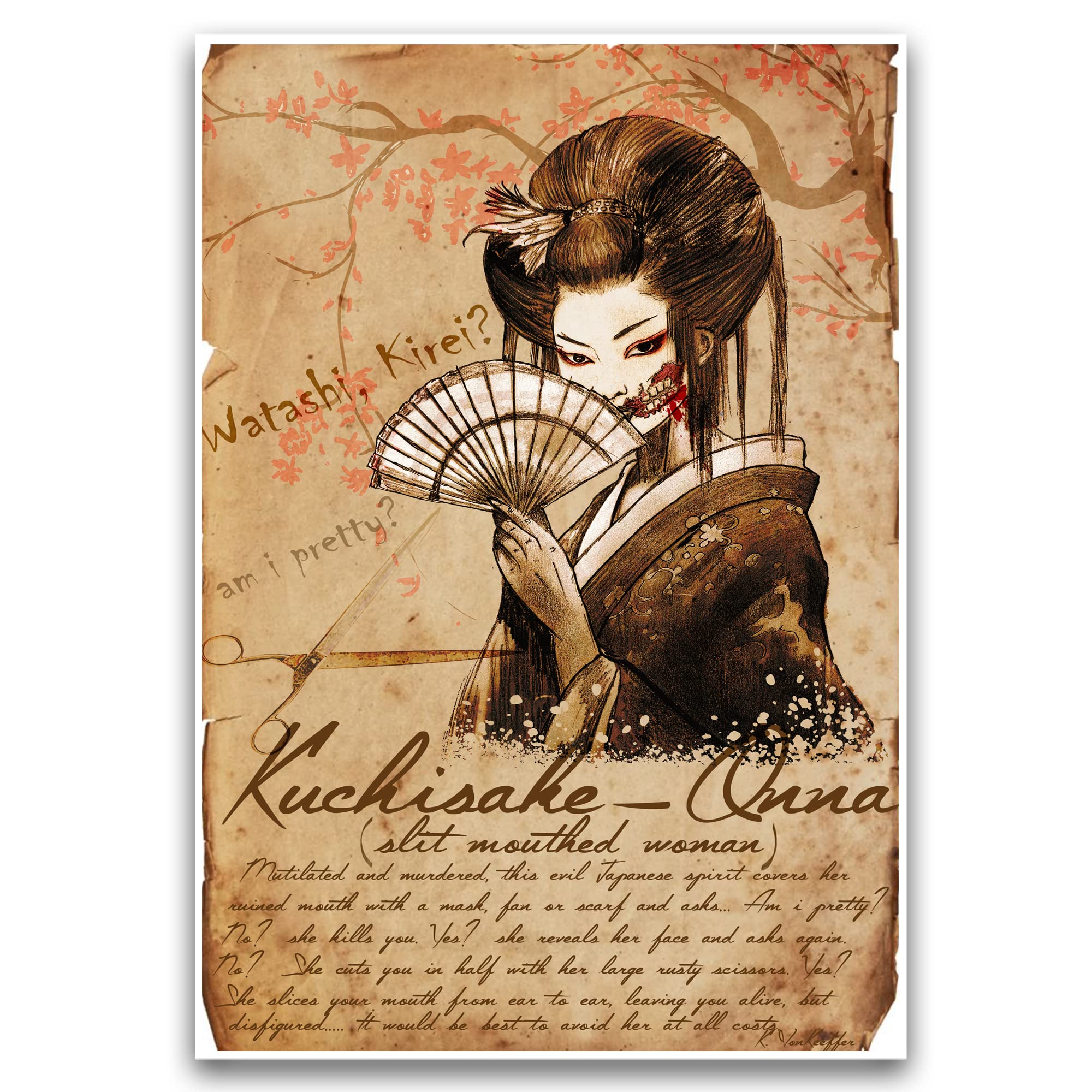 Amazon.com: Japanese folklore Horror art, Kuchisake Onna, cherry