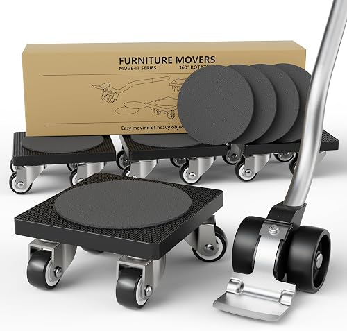 Furniture Movers with Wheels & Lifter Kit by ONEON, 1 1/4" Gentle Wheels Made of TPE, 500 LB Max Load Capacity, Furniture Mover for Moving Heavy Furniture Tool Set
