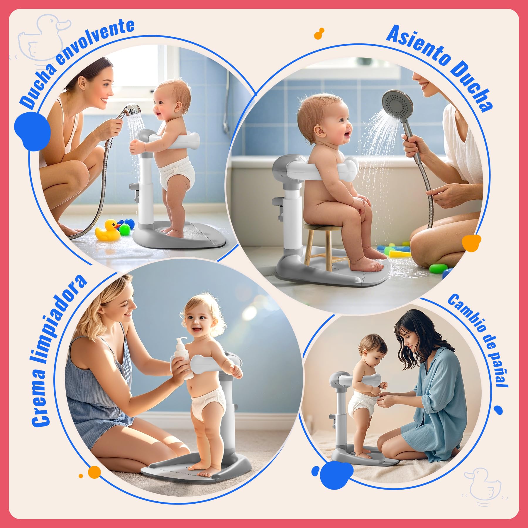 Soporte Baño Bebe, Base Antideslizante Para Soporte Ducha Para Bebe, Ducha De Bebé Para Niños Pequeños (8-36 Meses), Ducha De Pie Como Reemplazo De Bañera De Bebé Y Asiento De Baño