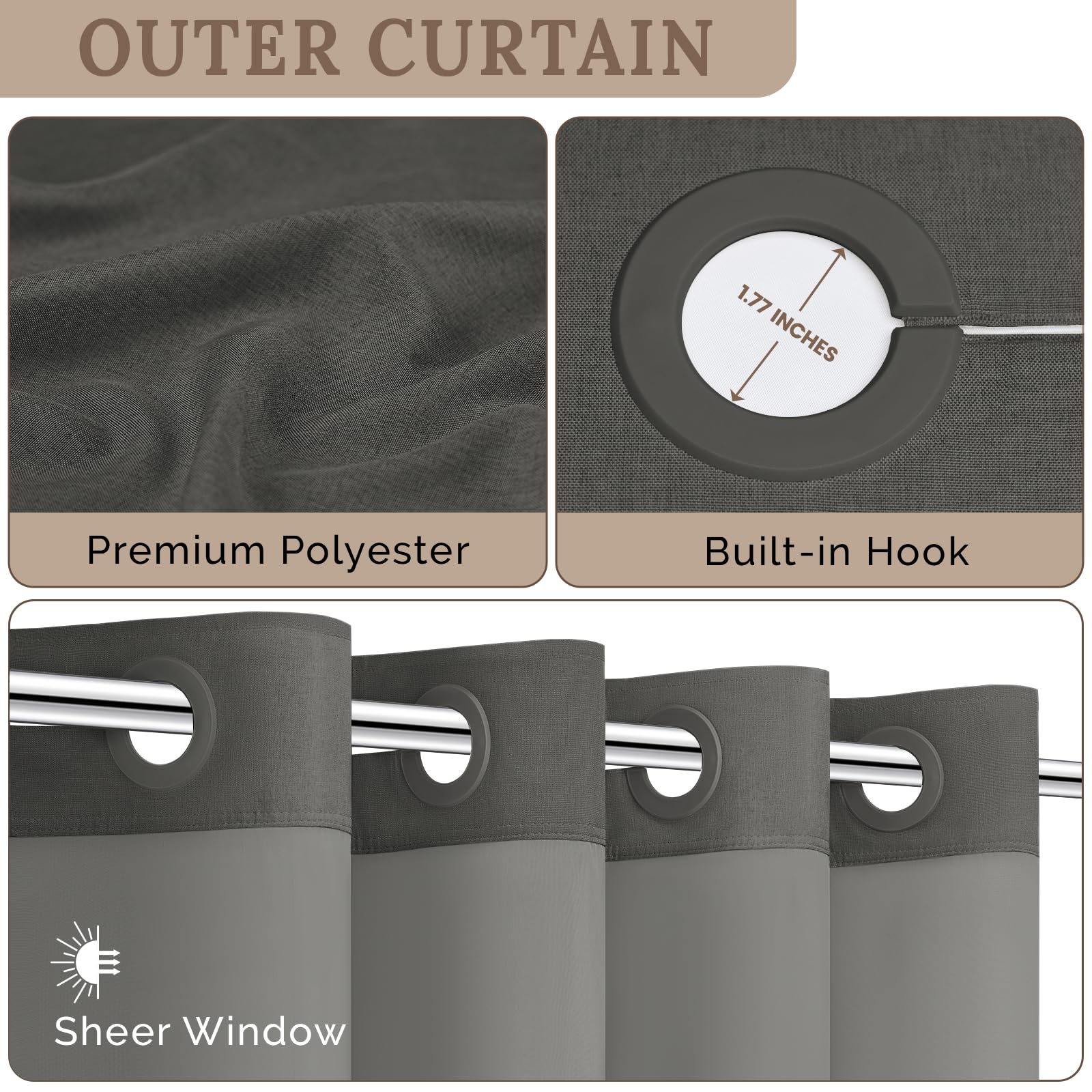 WONICY Cortina de ducha larga sin gancho con forro a presión, juego de cortina de ducha de tela de poliéster resistente con textura de lino, cortinas de ducha impermeables de lujo para baño, 71