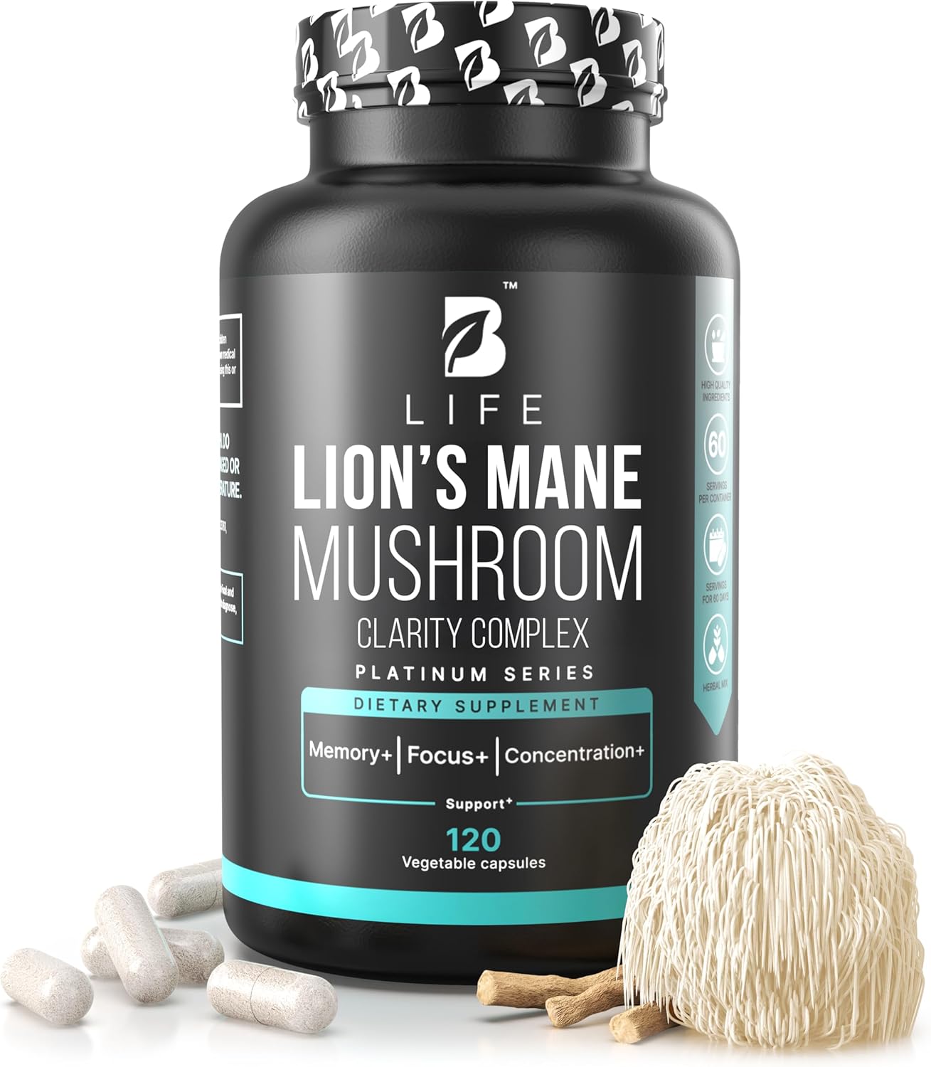 Clarity Complex with Lion’s Mane Mushroom Extract, Thiamin (B1) & Ashwagandha – Focus & Clarity – 120 Capsules – Brain Supplement