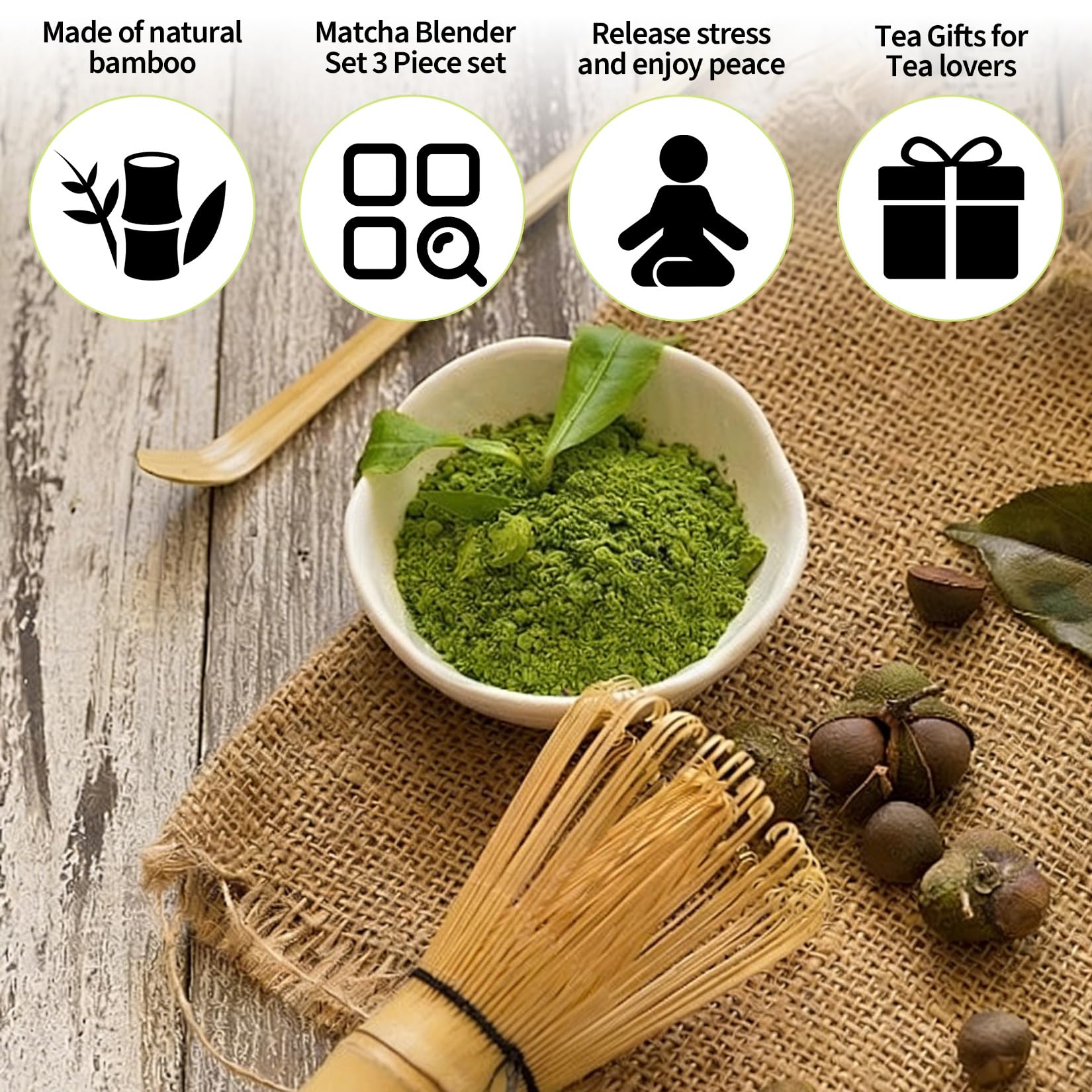 3 Piezas Set Te Matcha Kit Matcha Completo: Batidor Te Matchas & Cuchara de Matchas Japonés, Accesorios Regalos para Principiantes y Entusiastas