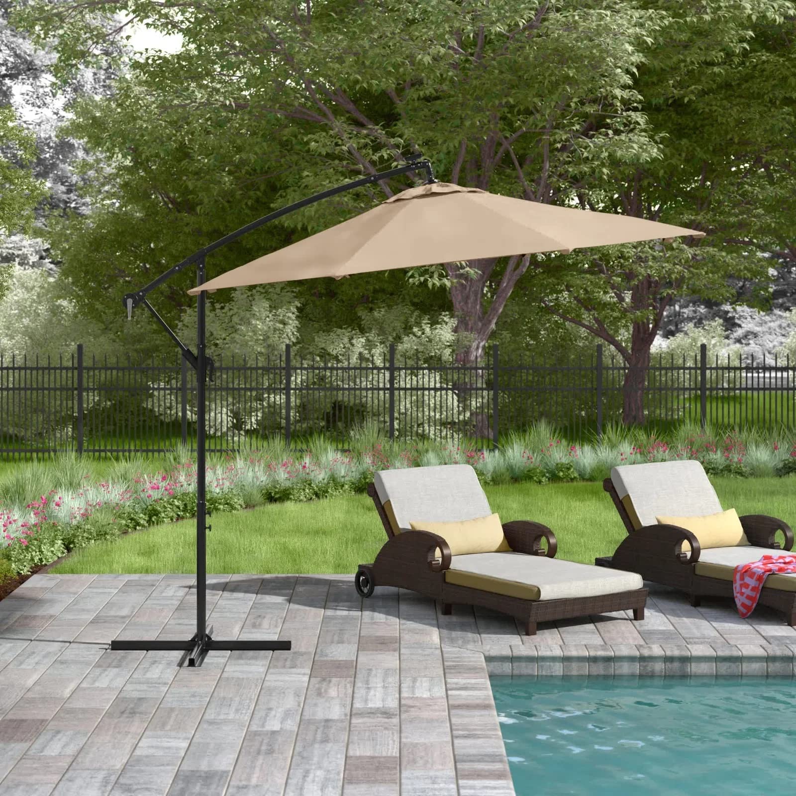Amazon.com : Barton Offset Hanging Umbrella Blue w/LEDs 10' 8 Steel Ribs Outdoor Patio Lawn Garden Beach Poolside : Patio, Lawn & Garden