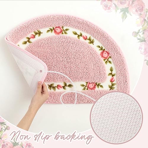 Miniatura 9 de Juego de 4 alfombras de baño con diseño de coqueta de flores de rosas, antideslizantes, absorbentes, lavables, tapete de baño floral para el hogar,