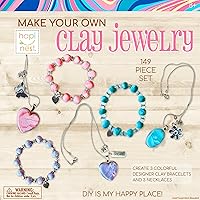 Hapinest DIY Polymer Clay Jewelry Making Kit for Girls - Create 3 Bracelets & 3 Necklaces with 8 Colors, Charms & Beads
