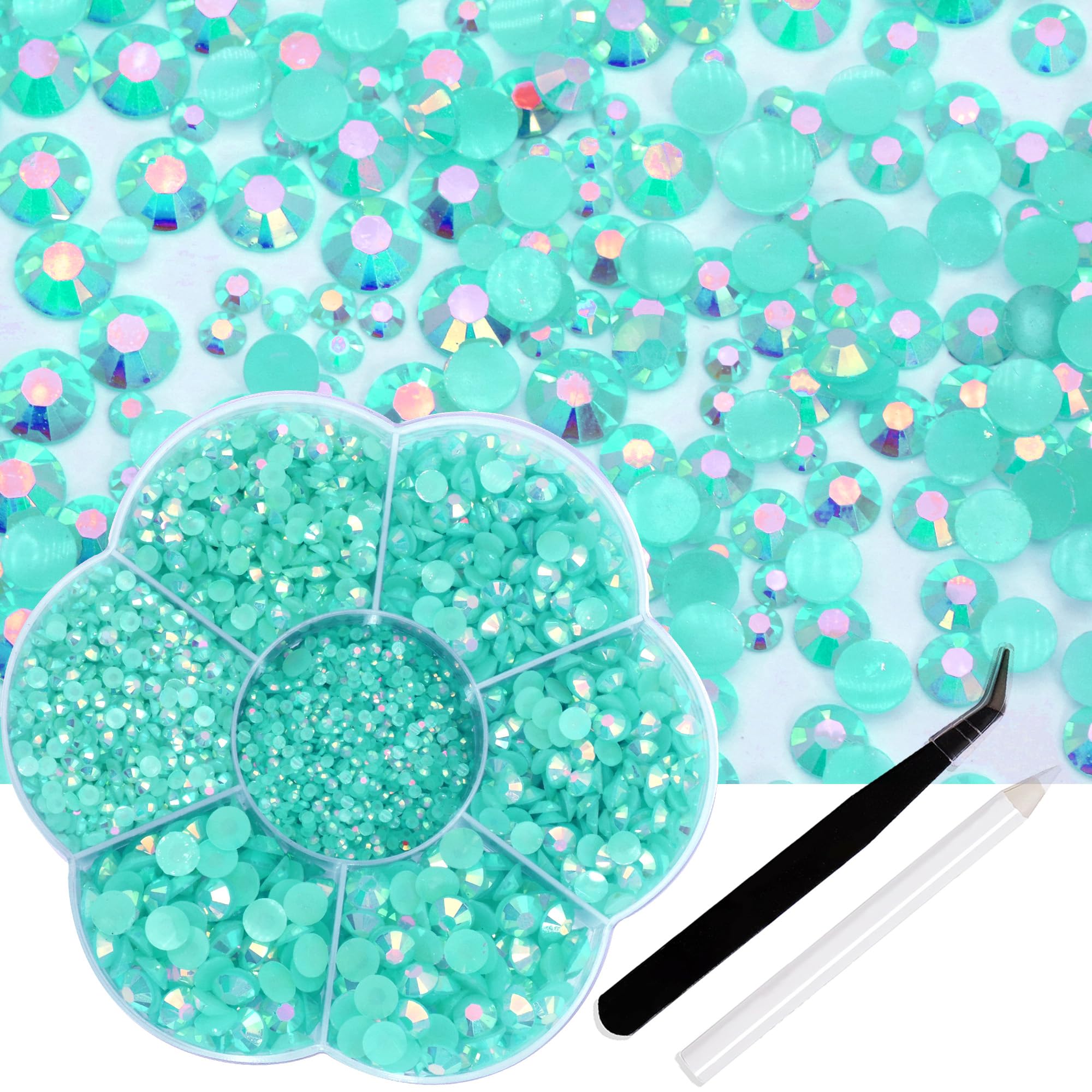 RODAKY 6000Pcs Jelly Lake Blue AB Flat Back Rhinestones for Crafts Multi Size Resin Rhinestones for Nails Gems Nail Art Kit for DIY Crafts Shiny Diamond for Nails Design Makeup Tumblers Clothes Shoes