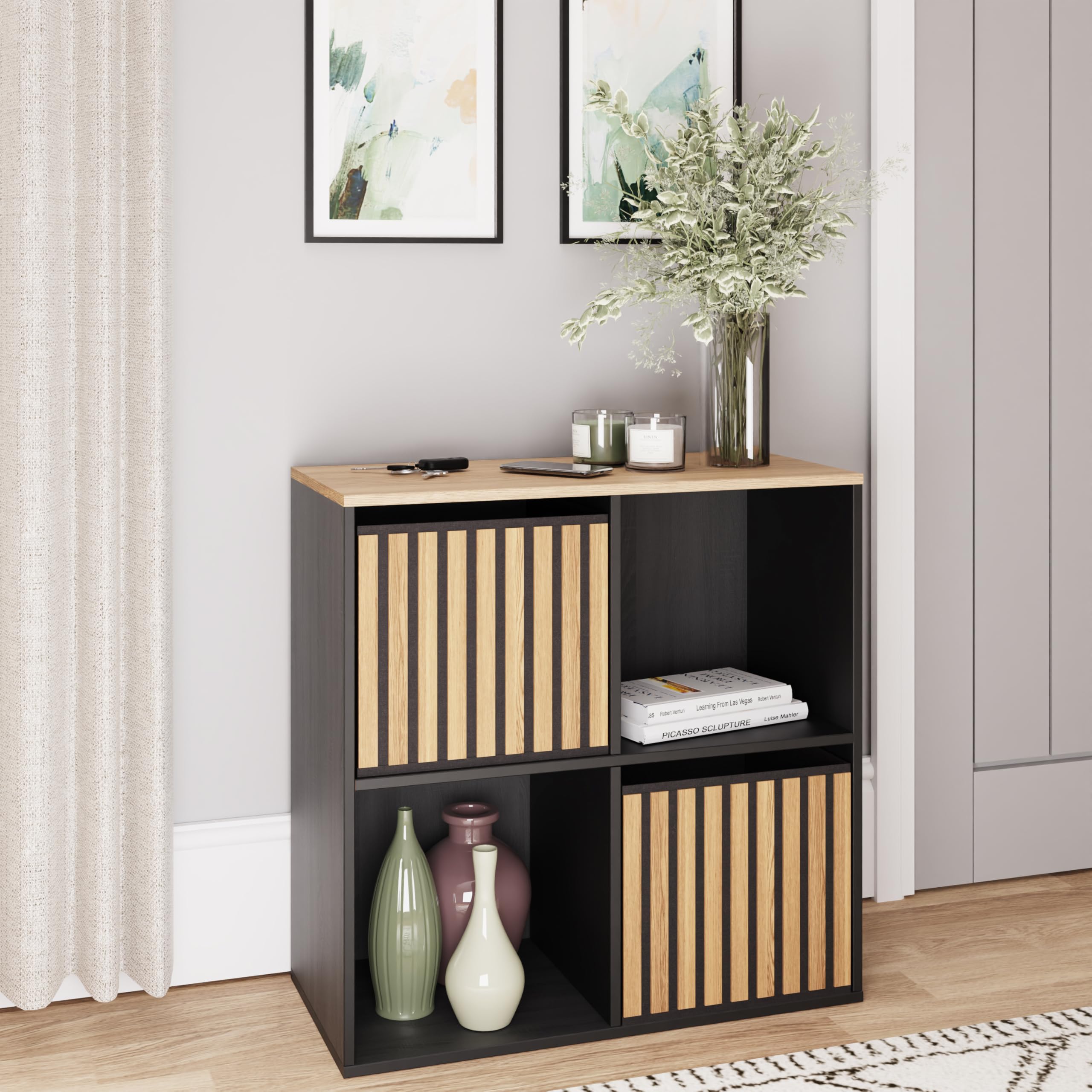 GFW Kube 2 Drawer 2 Shelf Storage Unit - Black and Oak