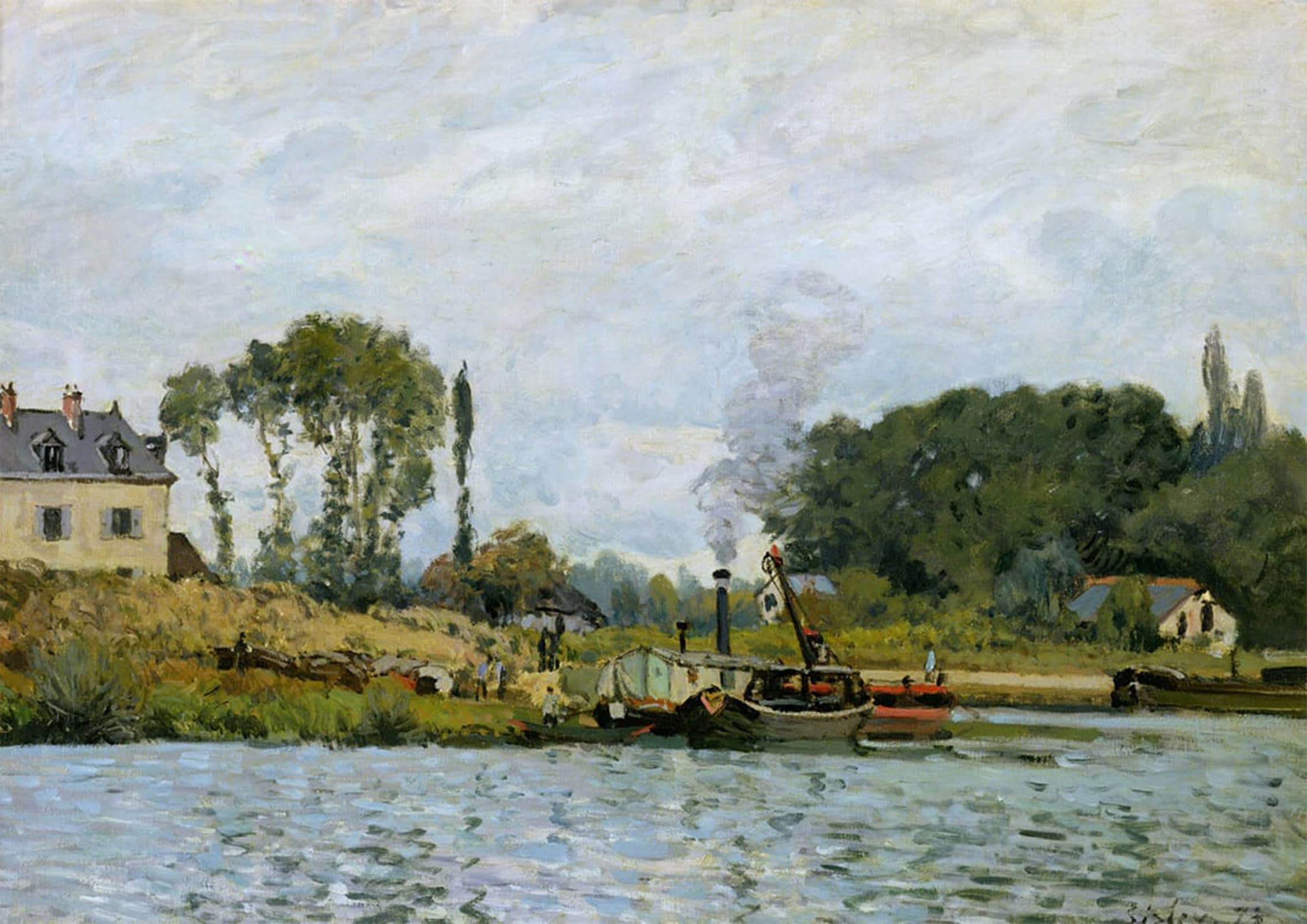 SERENDIPITP Abstract Painting Mural Print Picture Wall Decor Painting Boats At the Lock At Bougival by Alfred Sisle Vintage Wall Artwork for Home Decor 60x90cm