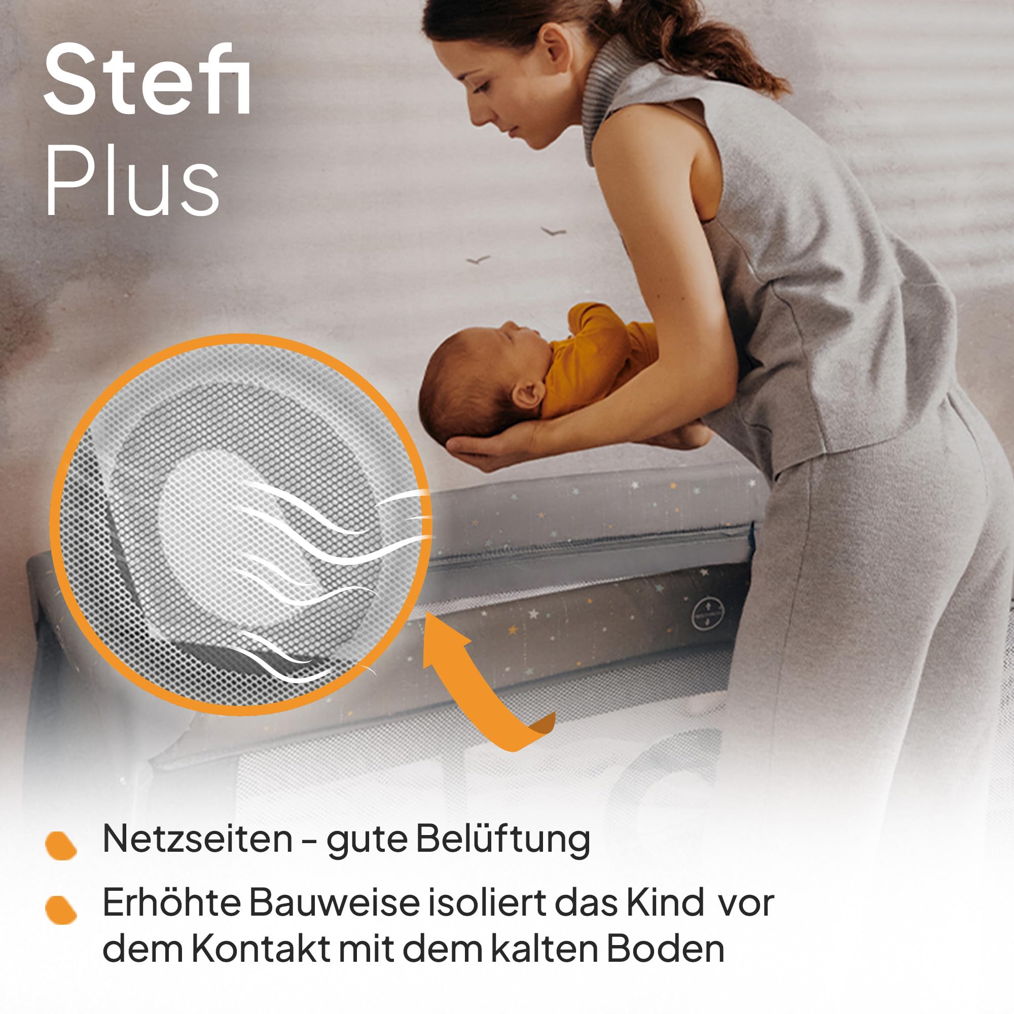 Lionelo Stefi Plus Reisebett bis 15 kg Babybett Kinderreisebett mit Matratze Seitlicher Eingang mit Reißverschluss Hochwertige Schaumstoffmatratze