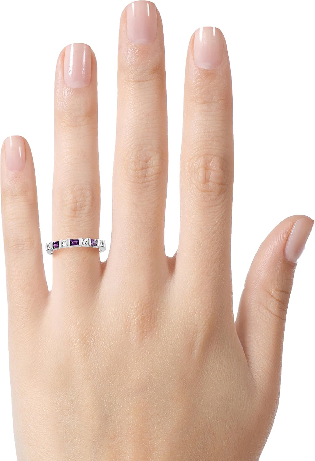 FJC Finejewelers 3x2mm Baguette Amethyst and Created White Sapphire Stackable Band Ring Sterling Silver