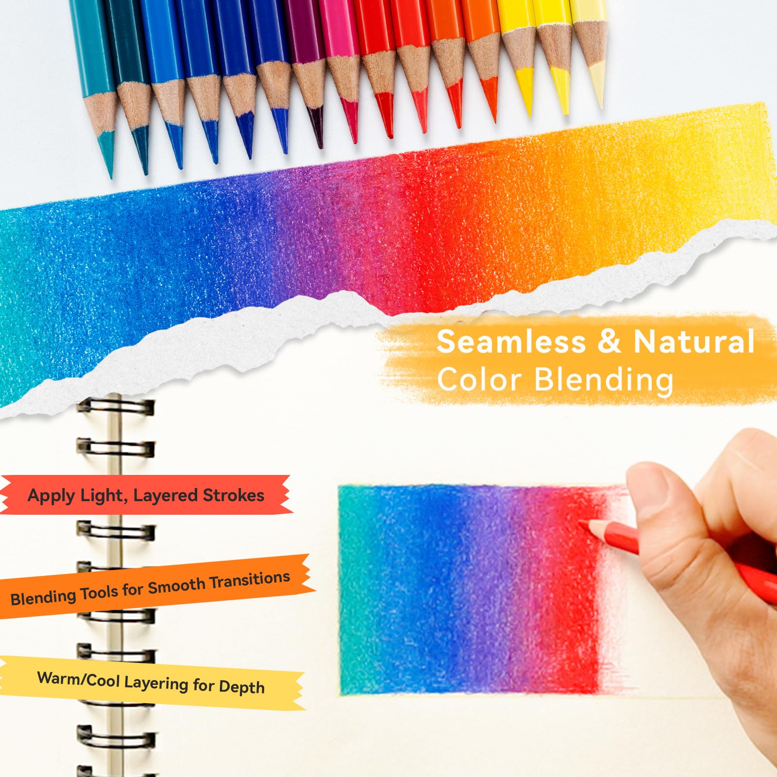 KALOUR Pro Pastel Krijt Kleurpotloden, Set van 50 Kleuren, Kleur Houtskool Potloden voor Tekenen Schetsen Kleurschaduw, Kunstbenodigdheden voor Volwassenen Kunstenaars